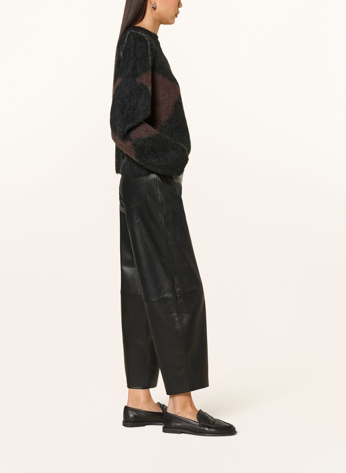 OPUS Broek met leerlook: ZWART