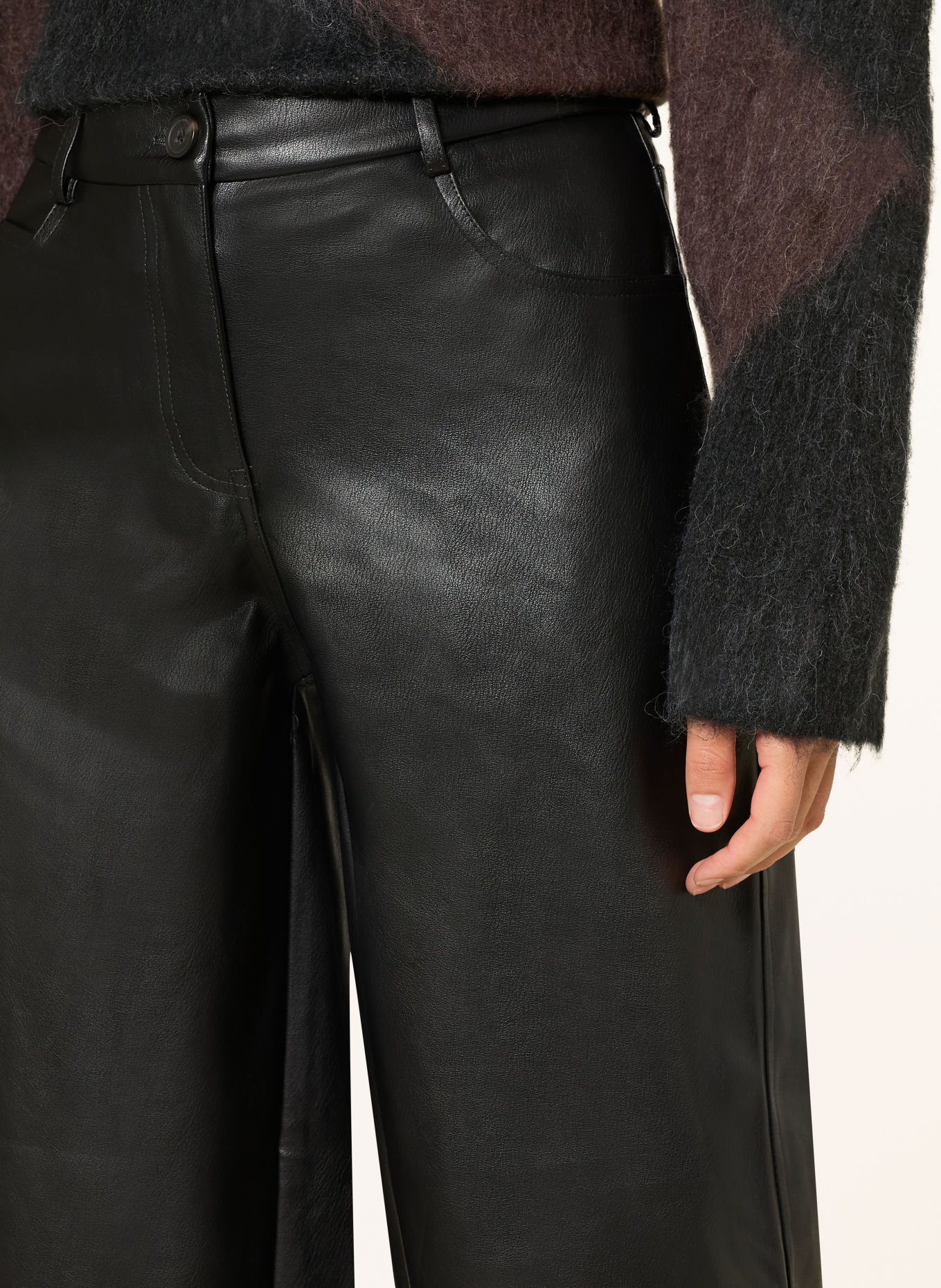 OPUS Broek met leerlook: ZWART