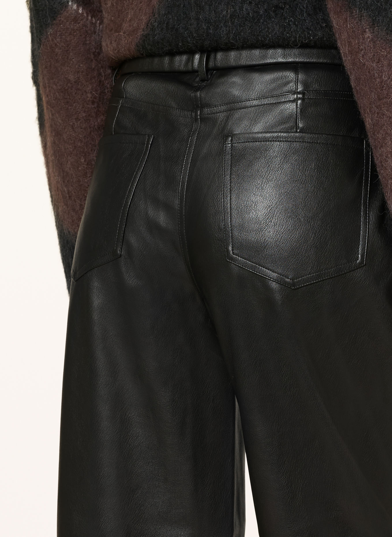OPUS Broek met leerlook: ZWART