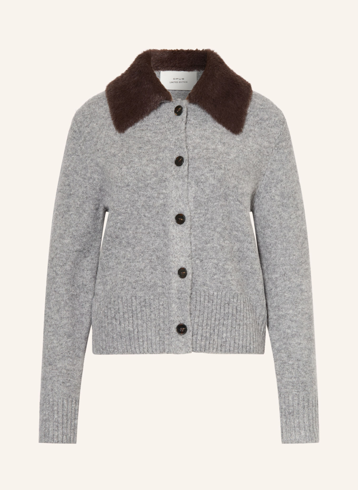 OPUS DOFUR-vest met afneembare kraag van imitatiebont: GRIJS / MARRON FONCÉ