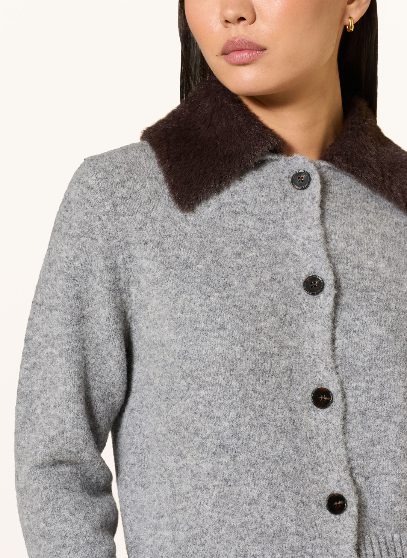 OPUS DOFUR-vest met afneembare kraag van imitatiebont: GRIJS / MARRON FONCÉ