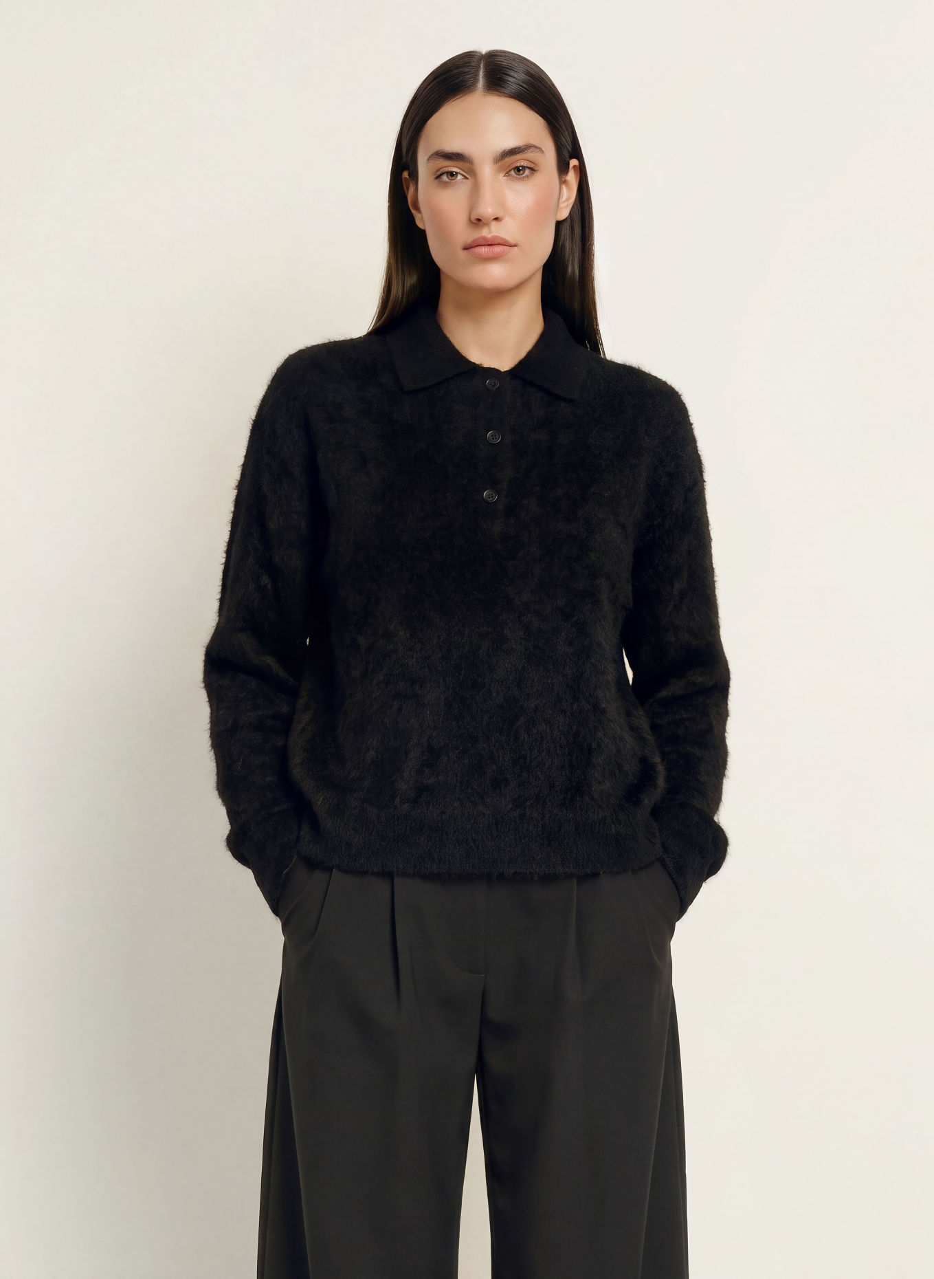 ARKET Cashmere Knit Polo Shirt: BLACK