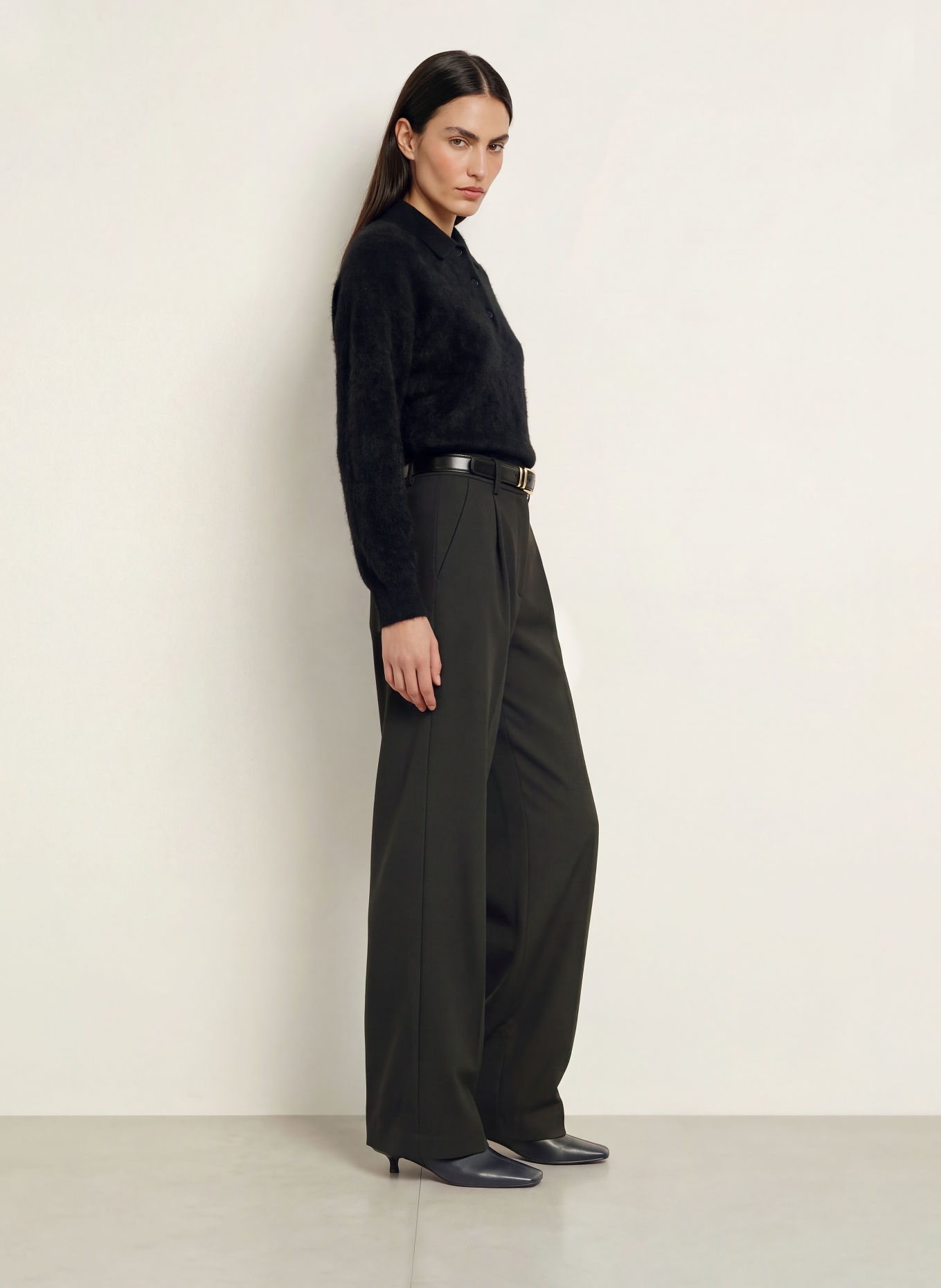 ARKET Cashmere Knit Polo Shirt: BLACK