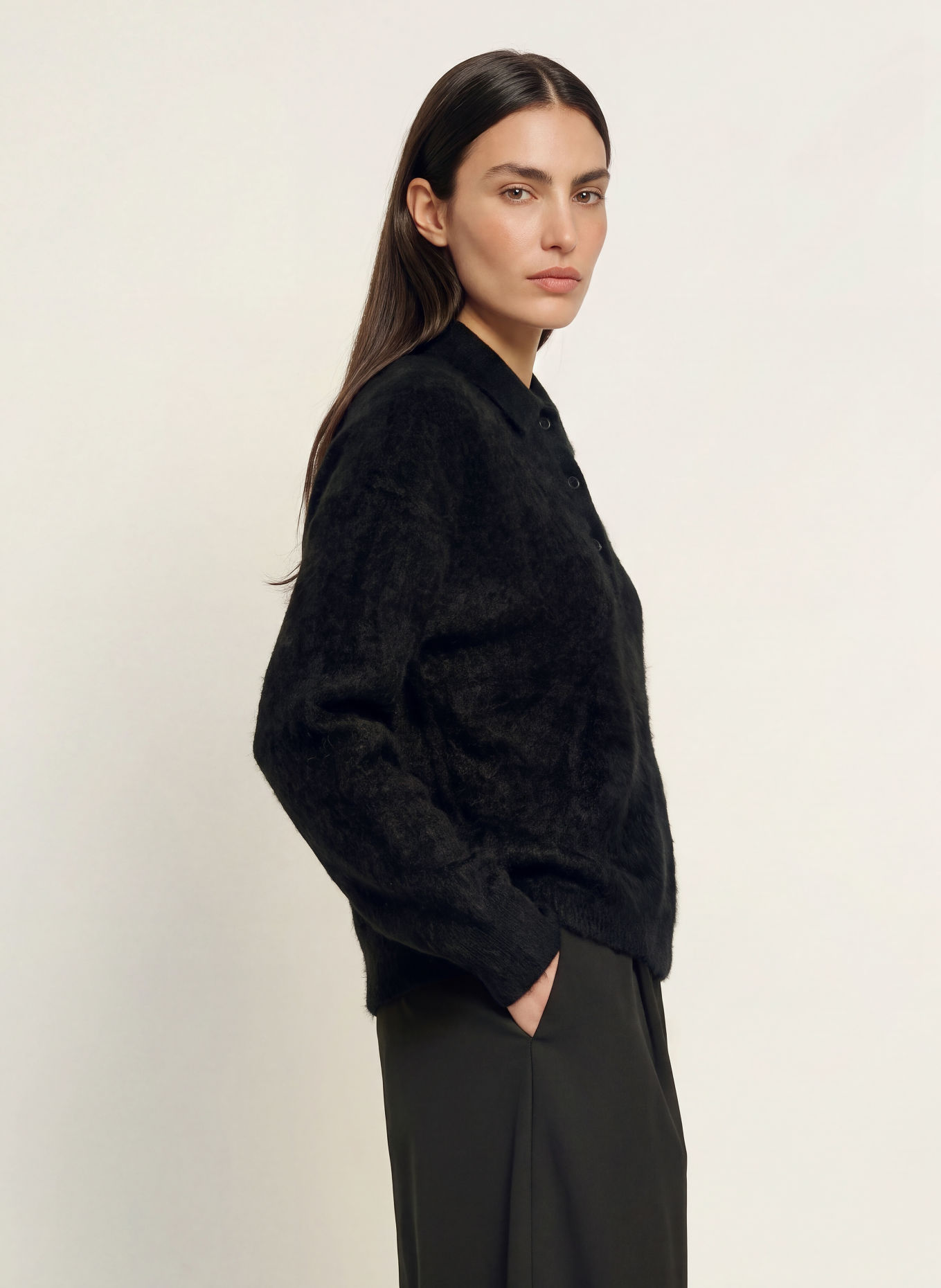ARKET Cashmere Knit Polo Shirt: BLACK