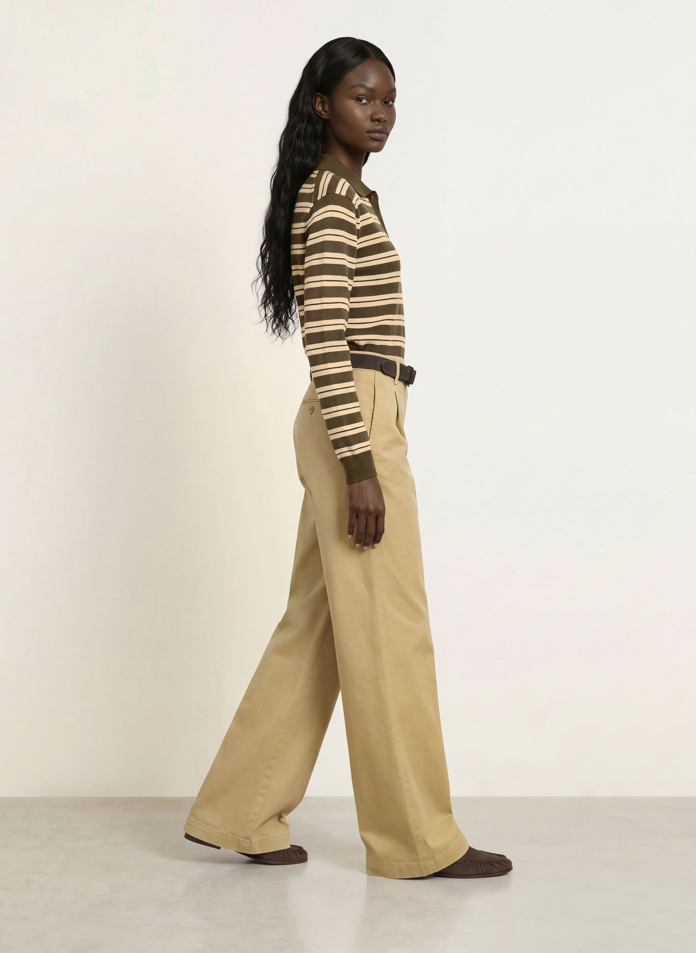 ARKET WAIDA Knit polo shirt: OLIVE / LIGHT BROWN / BLACK