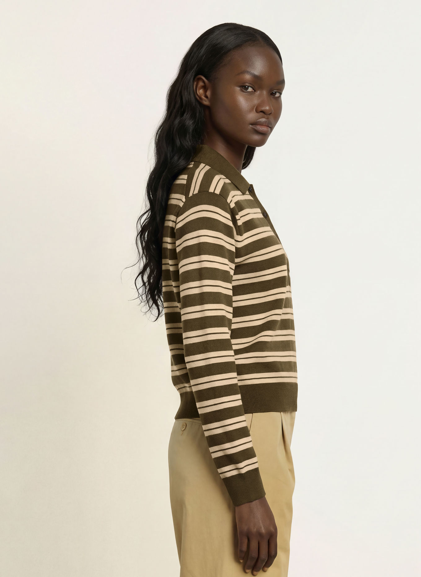 ARKET WAIDA Knit polo shirt: OLIVE / LIGHT BROWN / BLACK