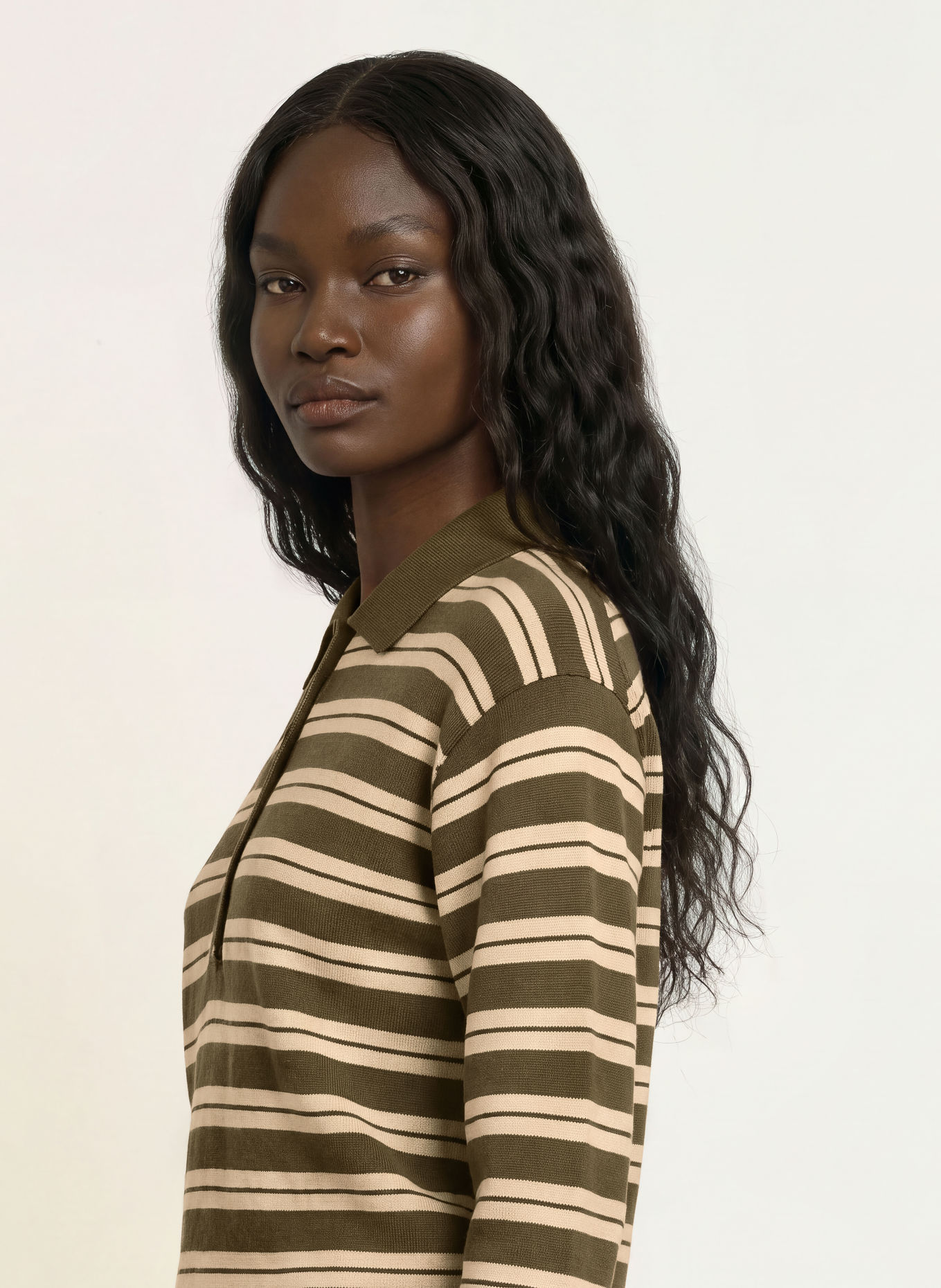 ARKET WAIDA Knit polo shirt: OLIVE / LIGHT BROWN / BLACK