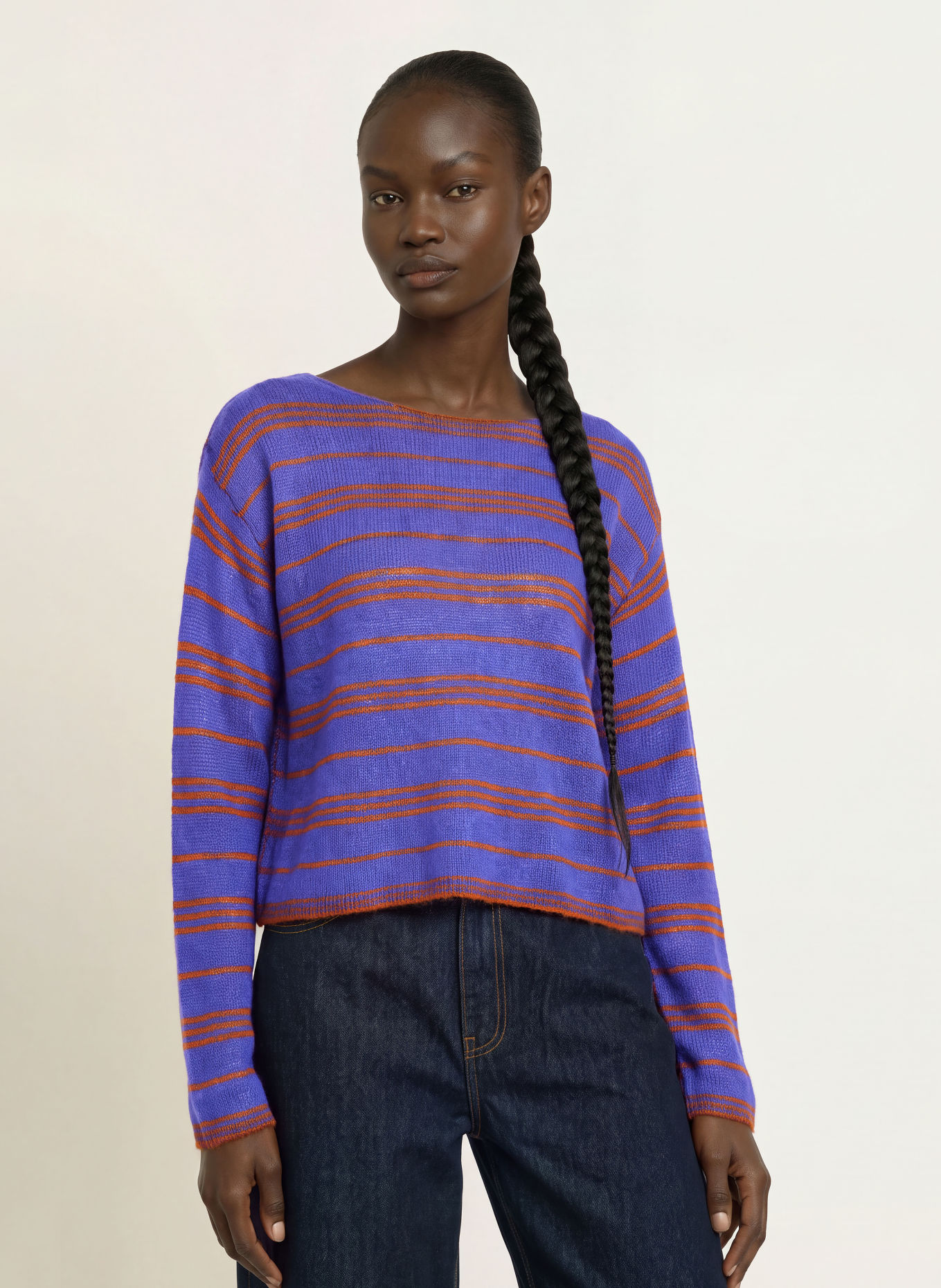 American Vintage Pull BODYROW: BLEU FONCÉ / MARRON