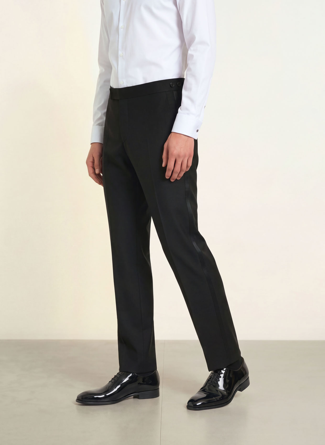 WILVORST Slim-fit tuxedo trousers with braided stripes: 010 SCHWARZ