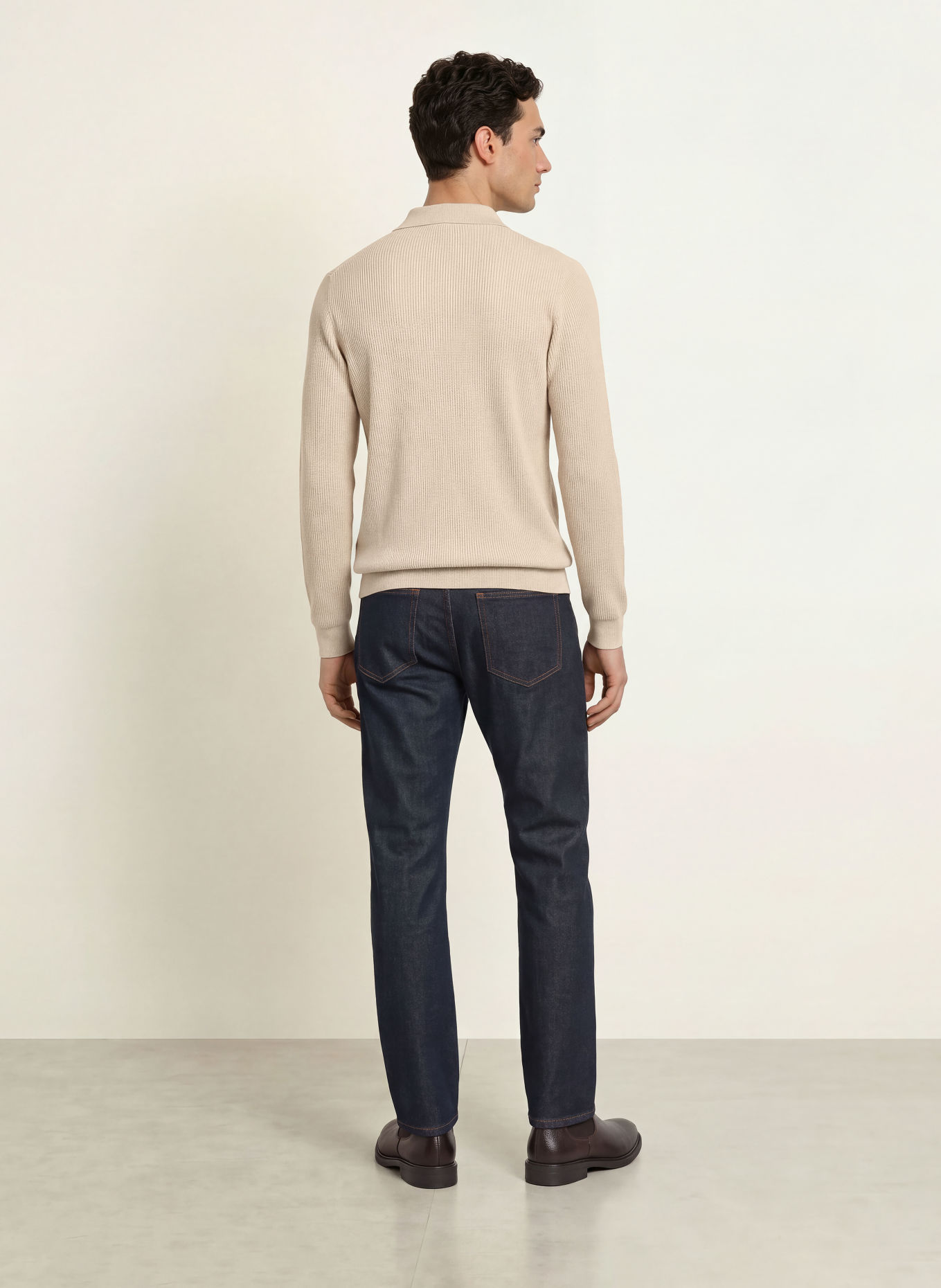 REISS Knit polo shirt: LIGHT BROWN