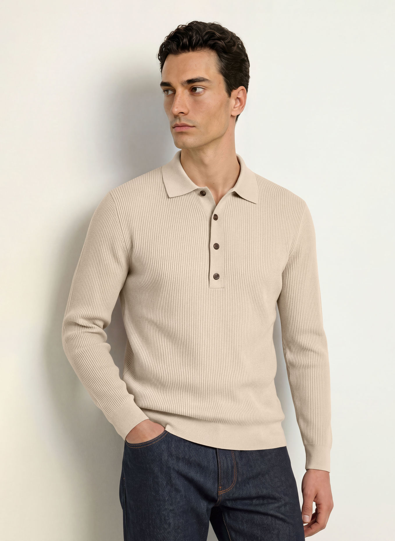 REISS Knit polo shirt: LIGHT BROWN