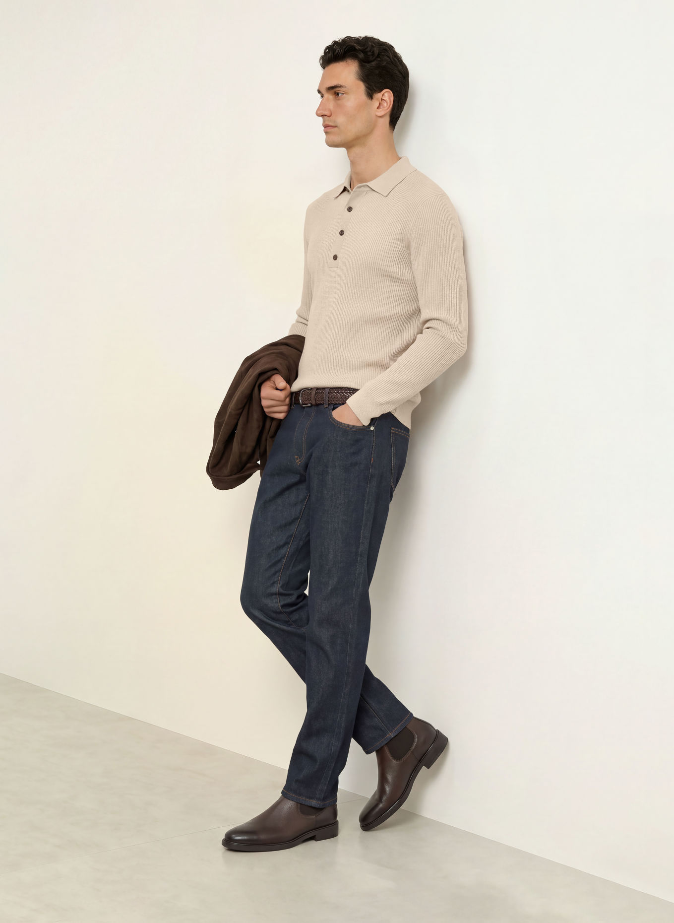 REISS Knit polo shirt: LIGHT BROWN