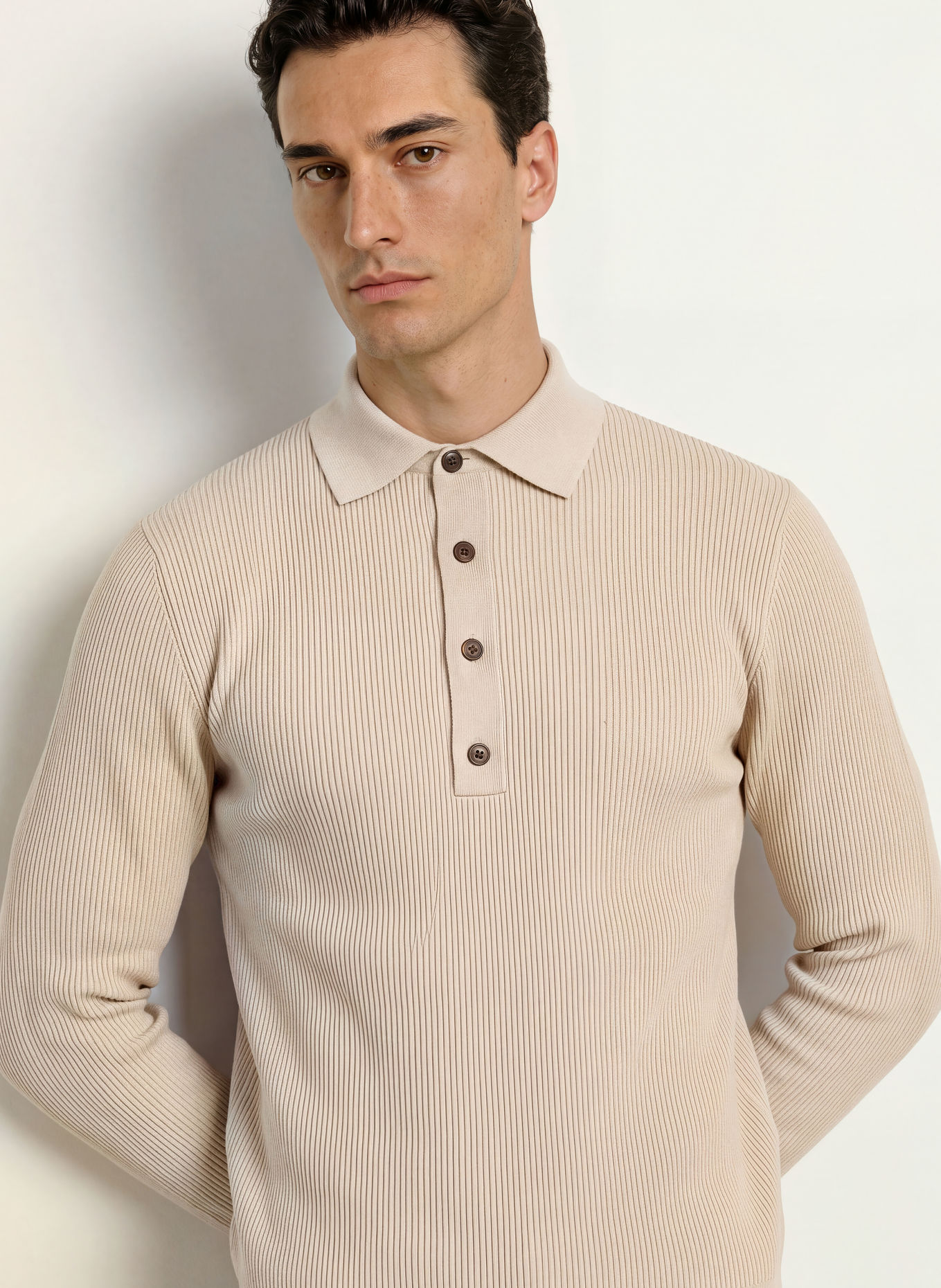 REISS Knit polo shirt: LIGHT BROWN