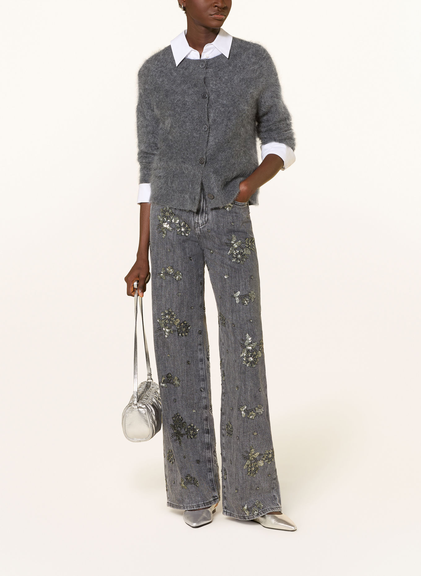 miss goodlife Wide-Leg jeans with rhinestones and sequins: 29 GREY