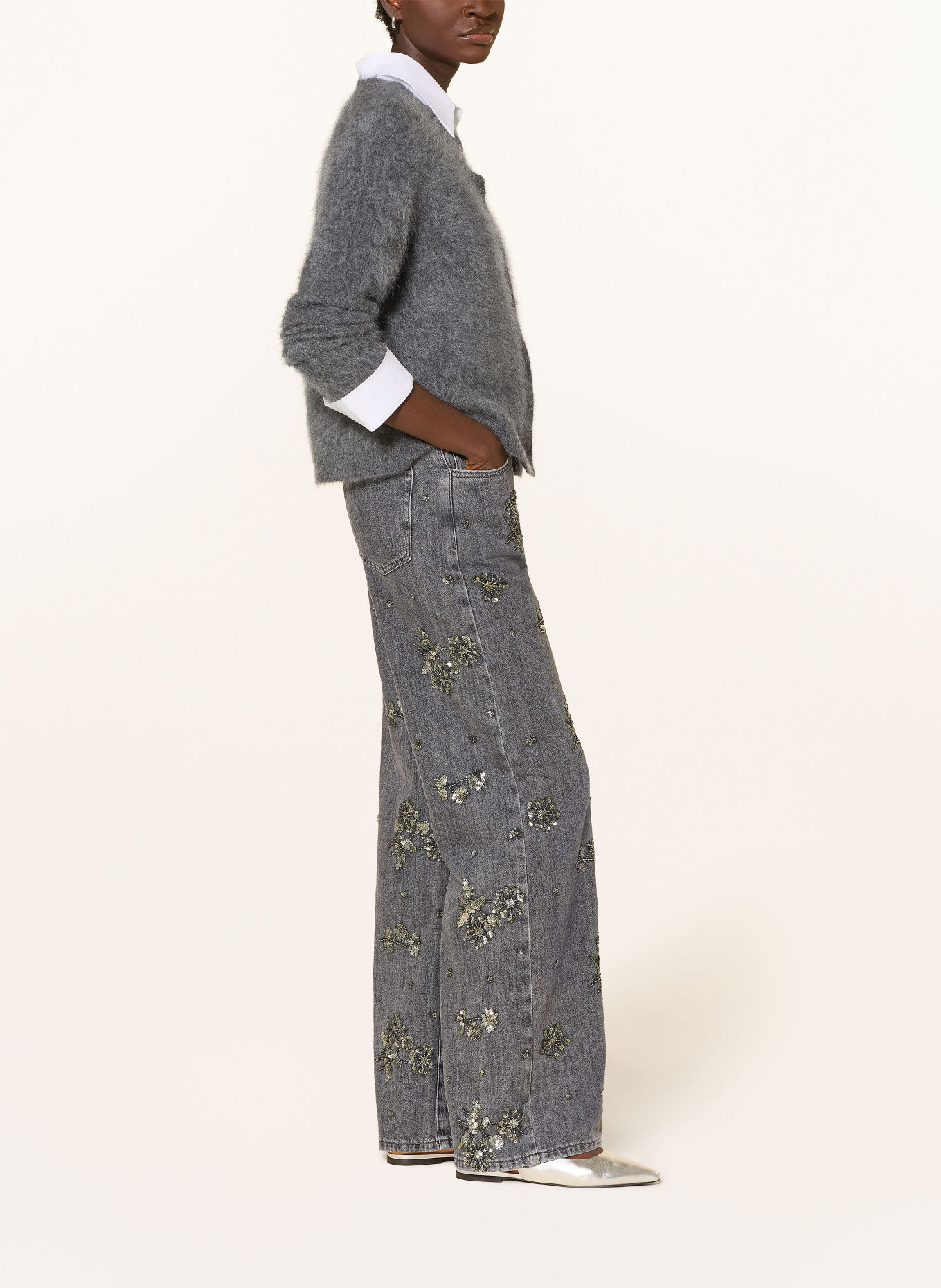 miss goodlife Wide-Leg jeans with rhinestones and sequins: 29 GREY