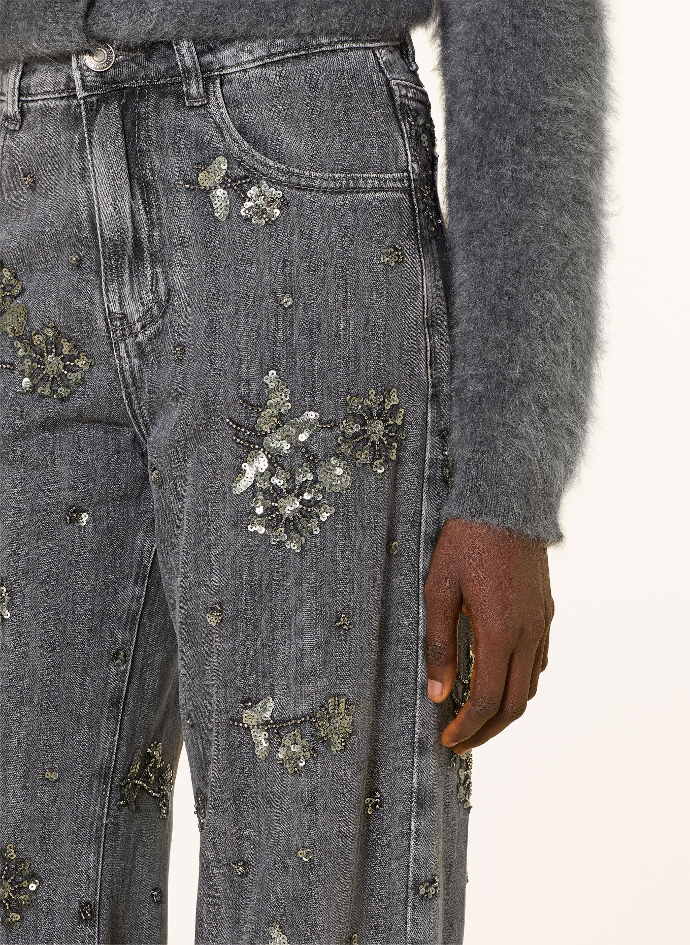 miss goodlife Wide-Leg jeans with rhinestones and sequins: 29 GREY