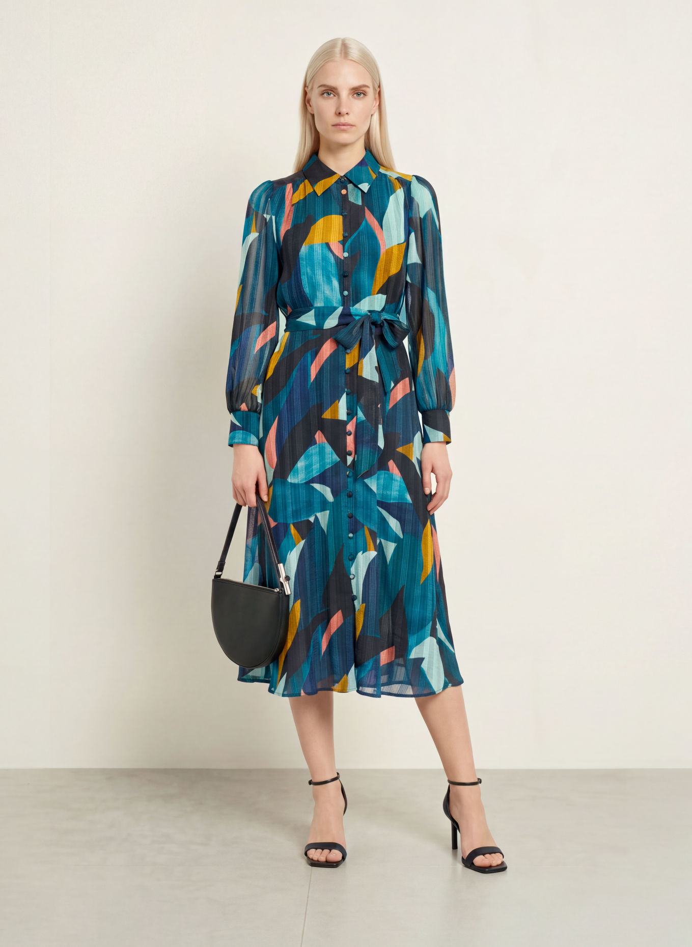 Phase Eight CATALINA Dress: DARK BLUE / MINT / TEAL