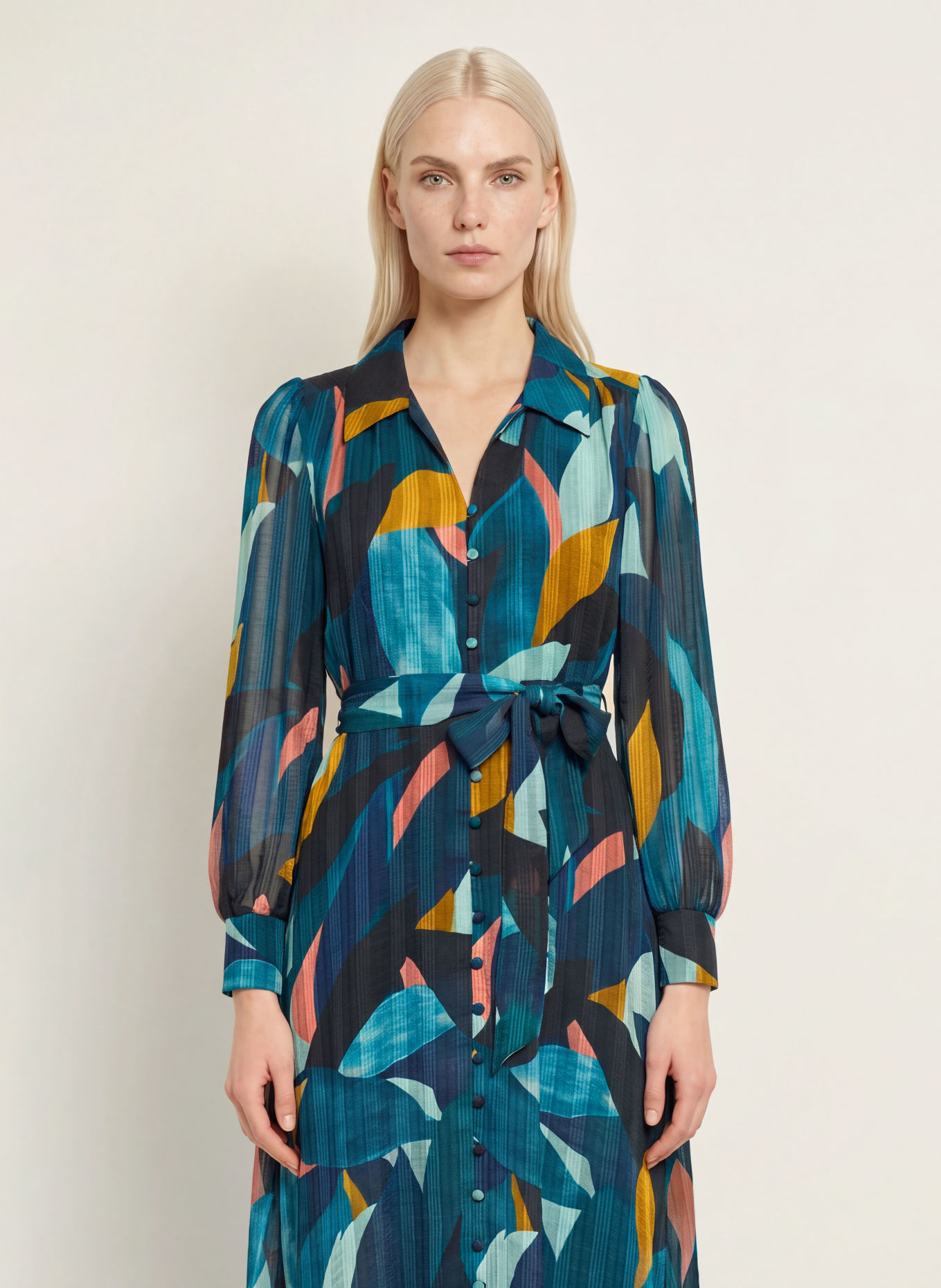 Phase Eight CATALINA Dress: DARK BLUE / MINT / TEAL
