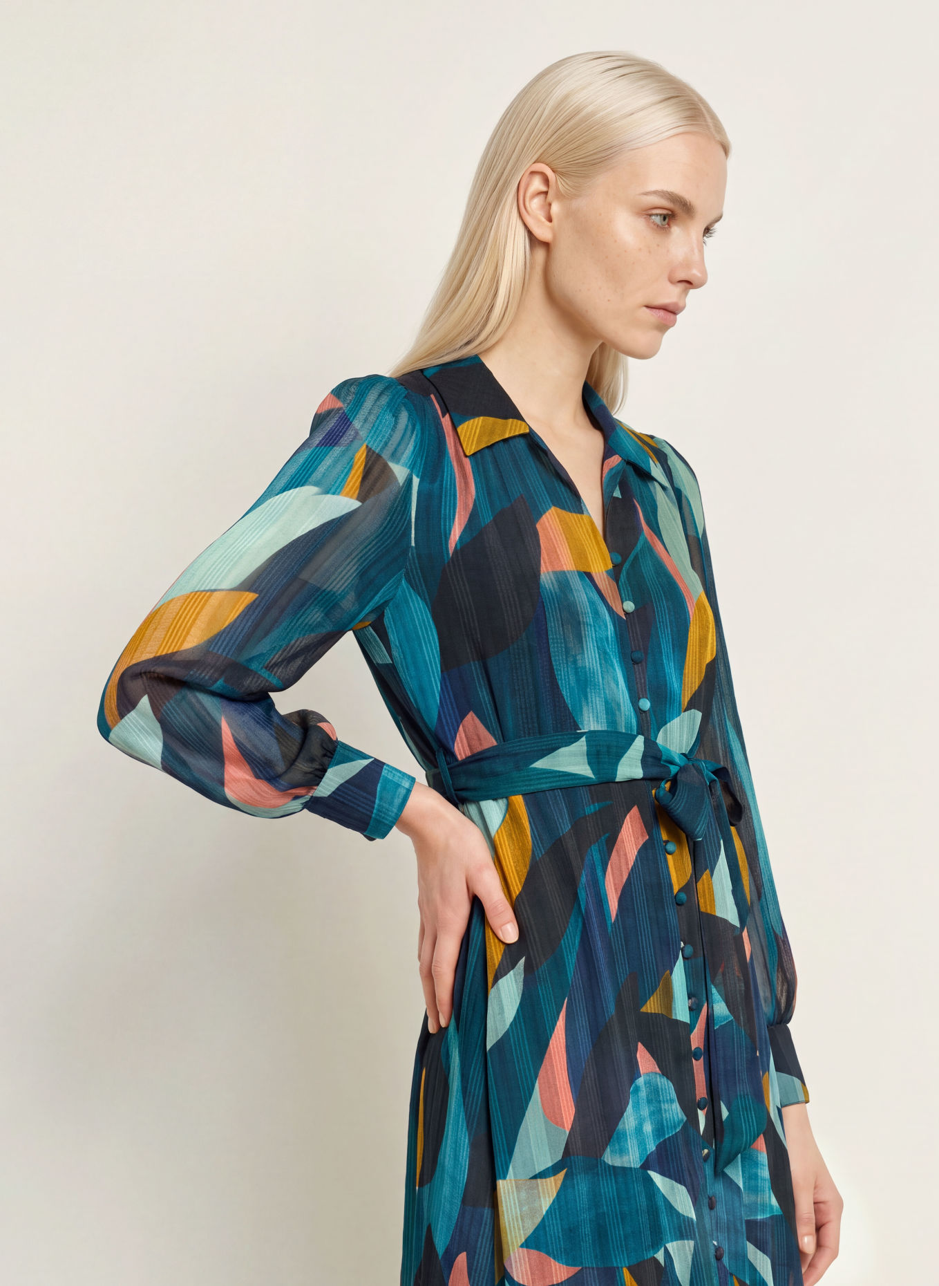 Phase Eight CATALINA Dress: DARK BLUE / MINT / TEAL