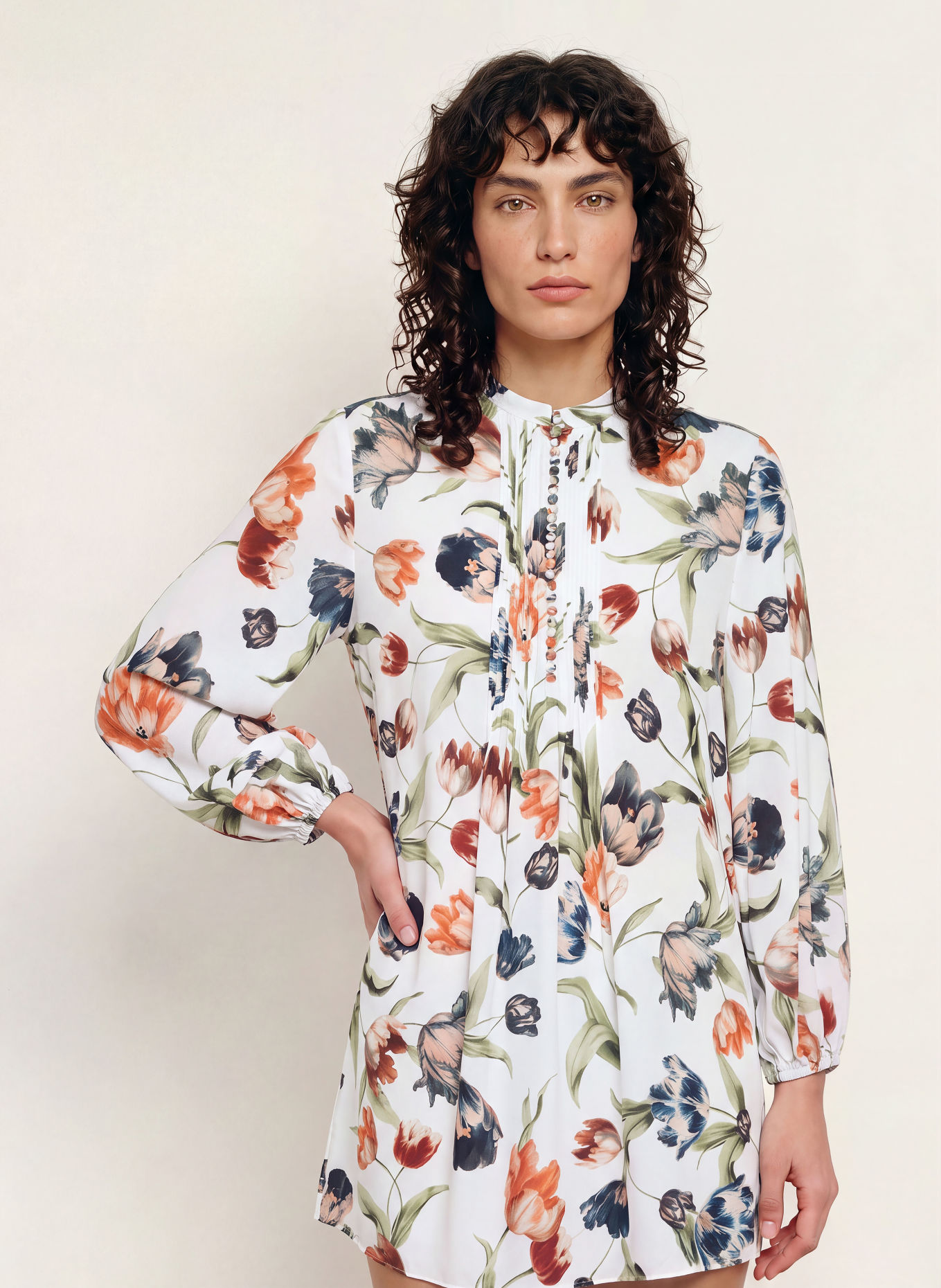 MARYAN MEHLHORN TULIPE Beach dress: WHITE / SALMON / DARK BLUE