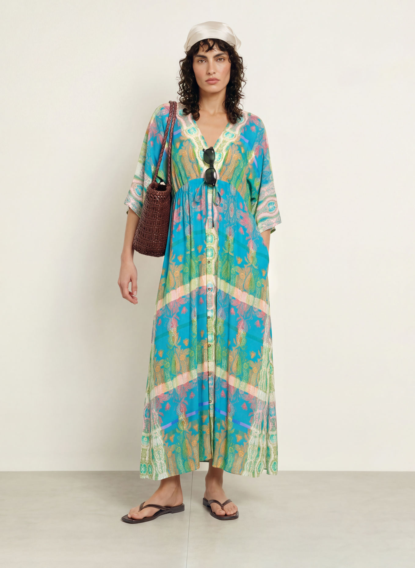MARYAN MEHLHORN Beach dress with 3/4 sleeves: TURQUOISE / PINK / LIGHT GREEN