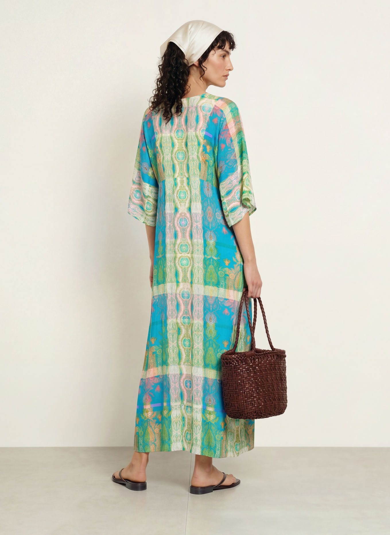 MARYAN MEHLHORN Beach dress with 3/4 sleeves: TURQUOISE / PINK / LIGHT GREEN