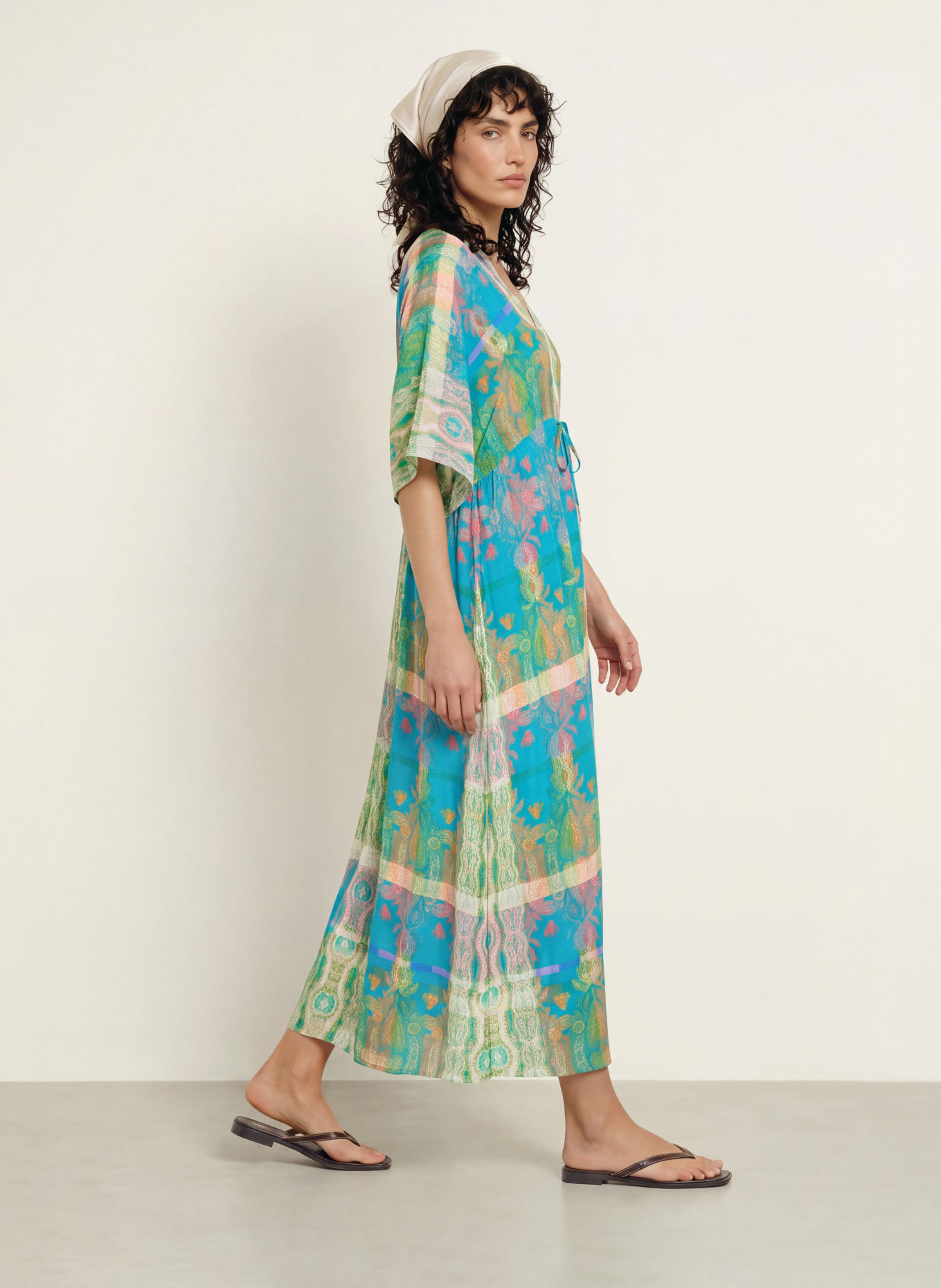 MARYAN MEHLHORN Beach dress with 3/4 sleeves: TURQUOISE / PINK / LIGHT GREEN