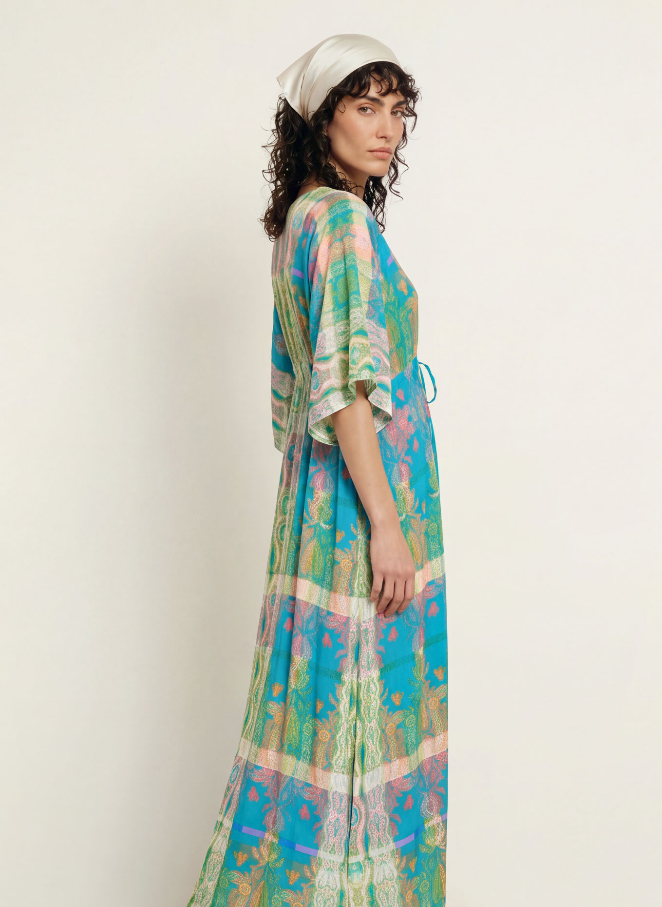 MARYAN MEHLHORN Beach dress with 3/4 sleeves: TURQUOISE / PINK / LIGHT GREEN