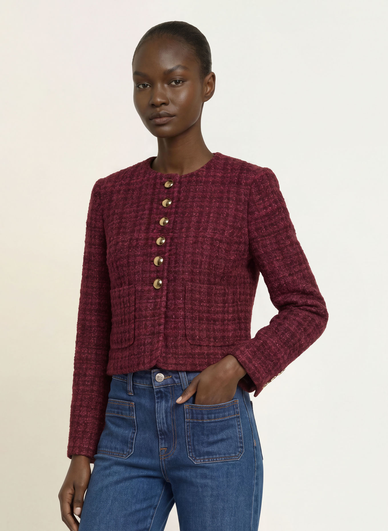 HOBBS Boxig jacka MARIA i tweed: FUCHSIA / MÖRKLILA