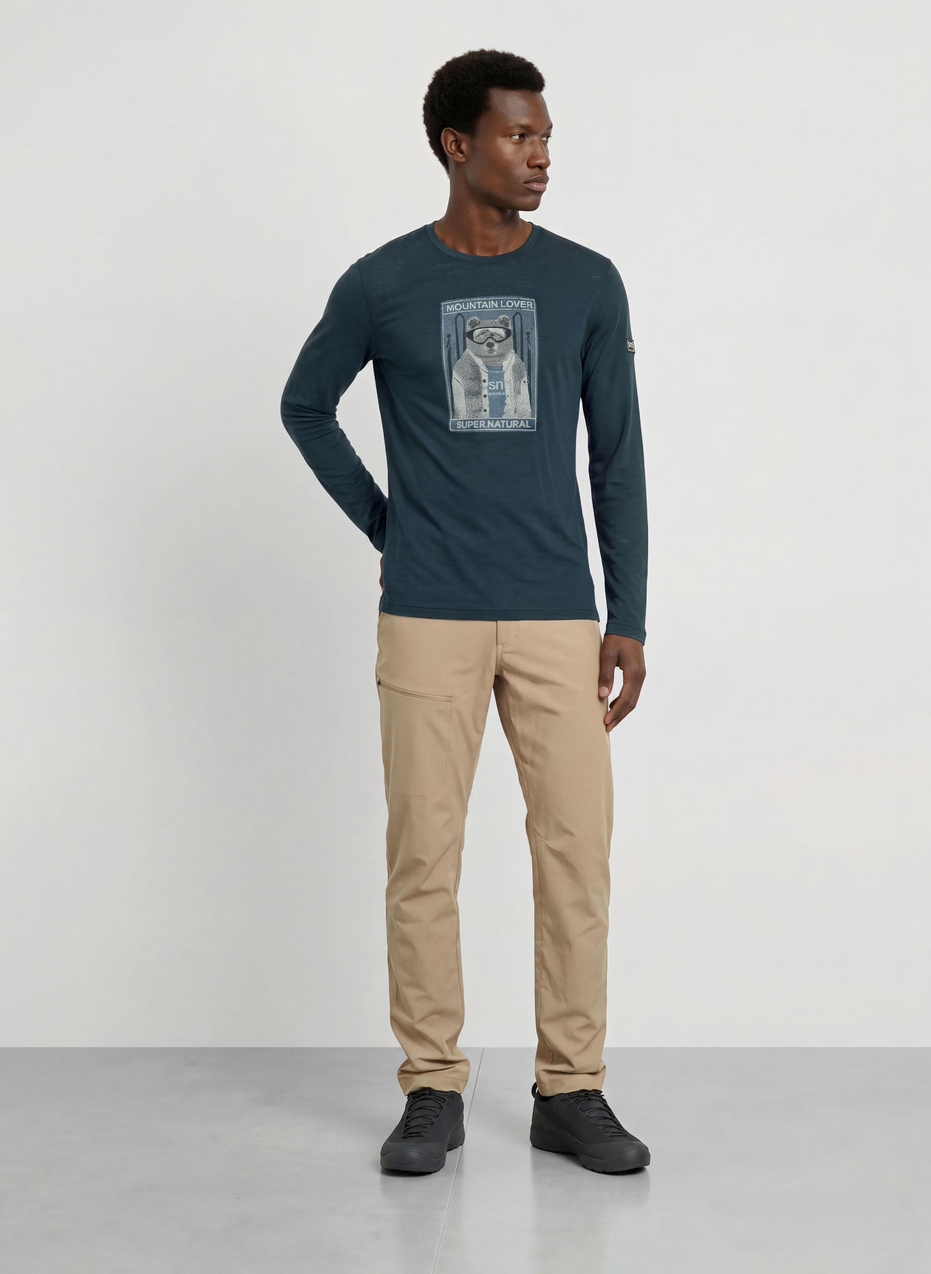 super.natural BEARSKI functional shirt with merino wool: DARK BLUE / TAUPE / LIGHT GRAY