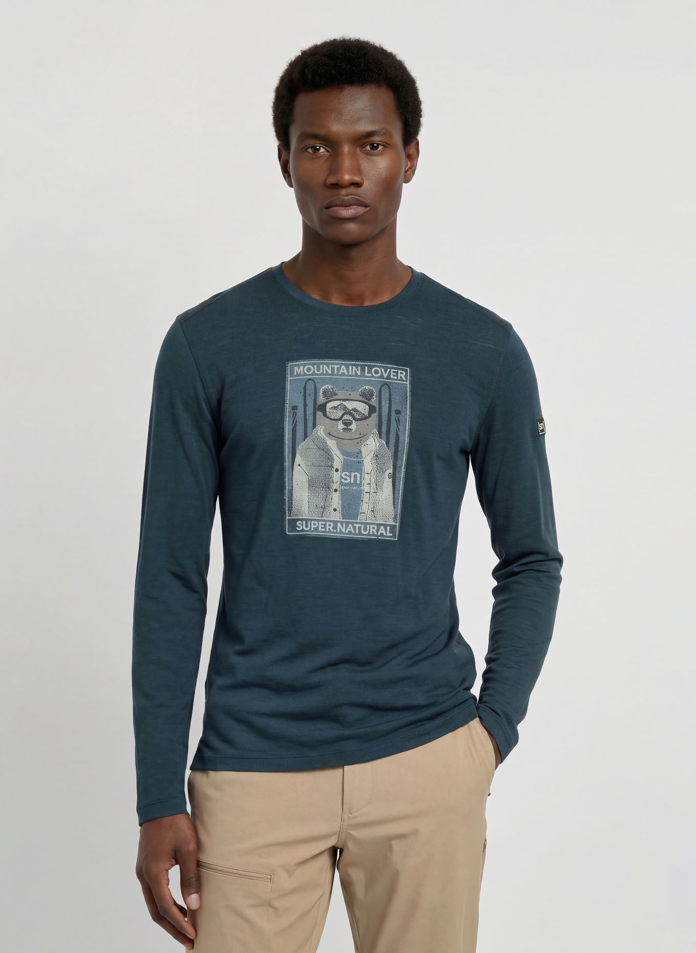 super.natural BEARSKI functional shirt with merino wool: DARK BLUE / TAUPE / LIGHT GRAY