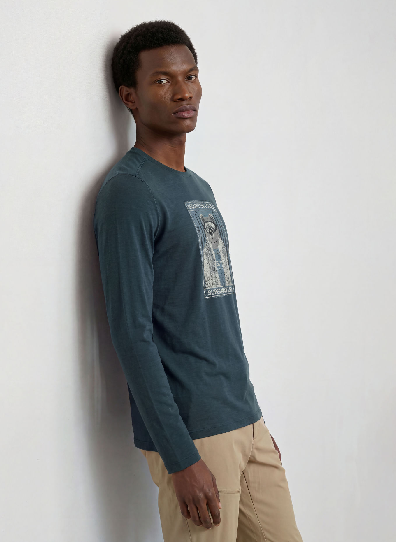 super.natural BEARSKI functional shirt with merino wool: DARK BLUE / TAUPE / LIGHT GRAY