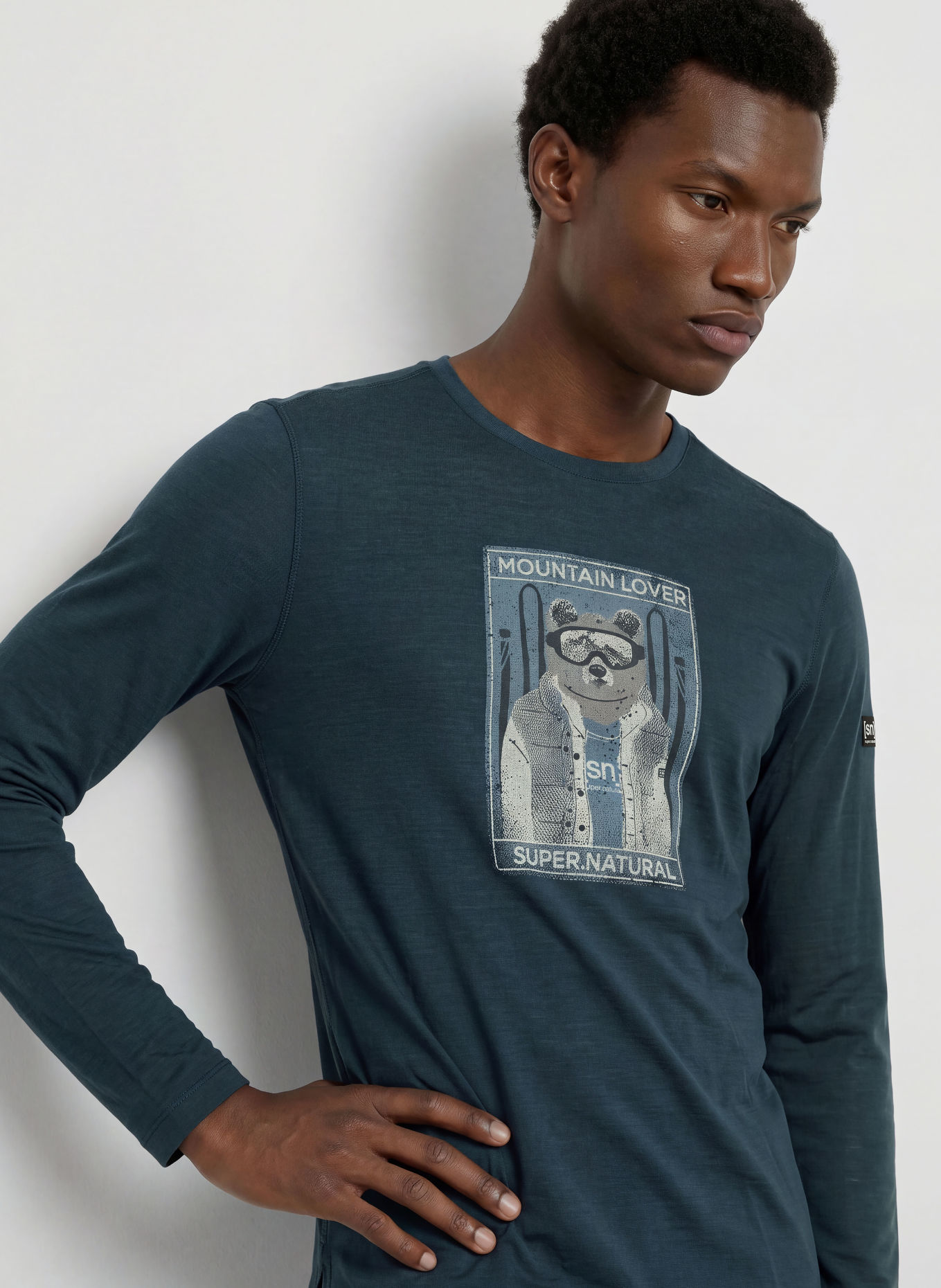super.natural BEARSKI functional shirt with merino wool: DARK BLUE / TAUPE / LIGHT GRAY