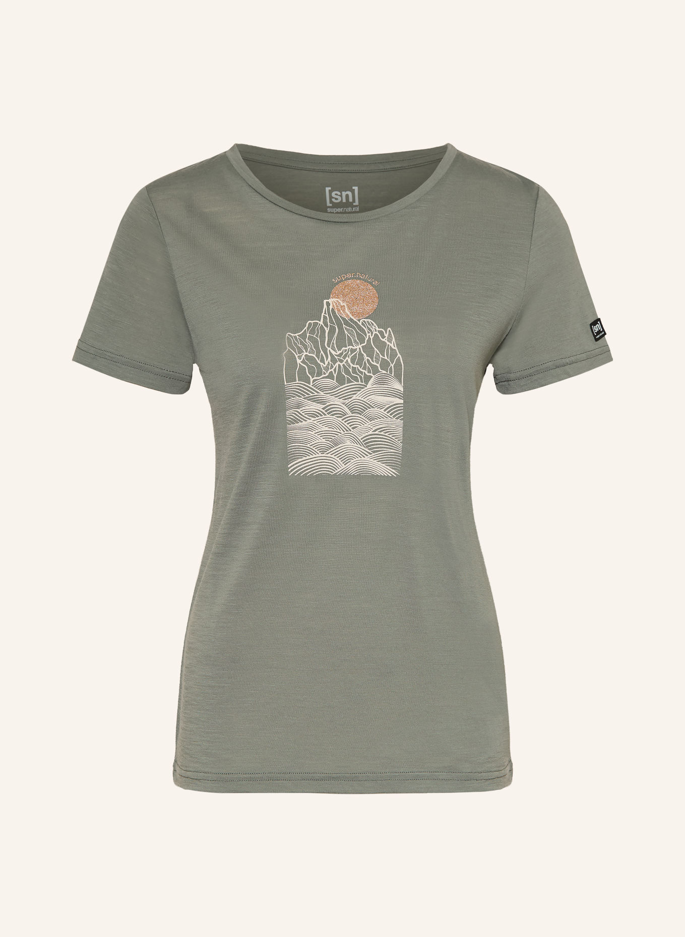 super.natural PREIKESTOLEN CLIFFS Functional shirt with Merino Wool: GREEN / ROSE GOLD
