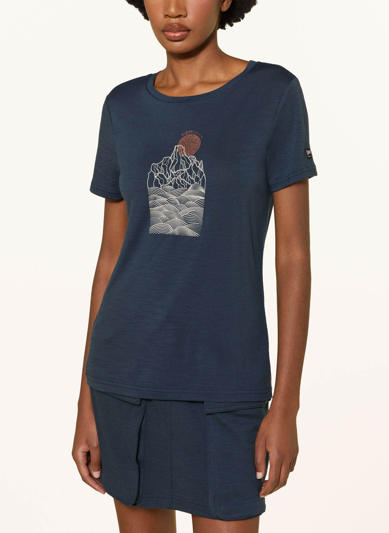 super.natural PREIKESTOLEN CLIFFS Functional shirt with Merino Wool: DARK BLUE / BROWN / LIGHT GRAY