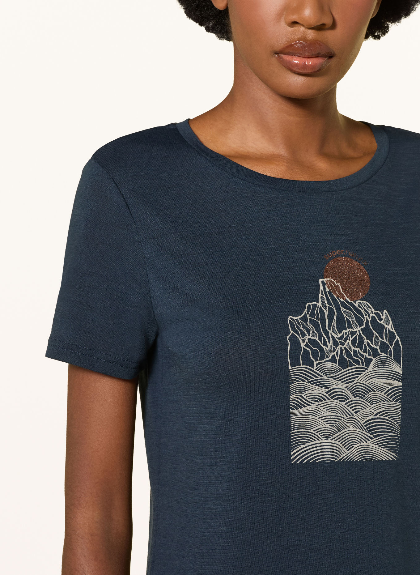 super.natural PREIKESTOLEN CLIFFS Functional shirt with Merino Wool: DARK BLUE / BROWN / LIGHT GRAY