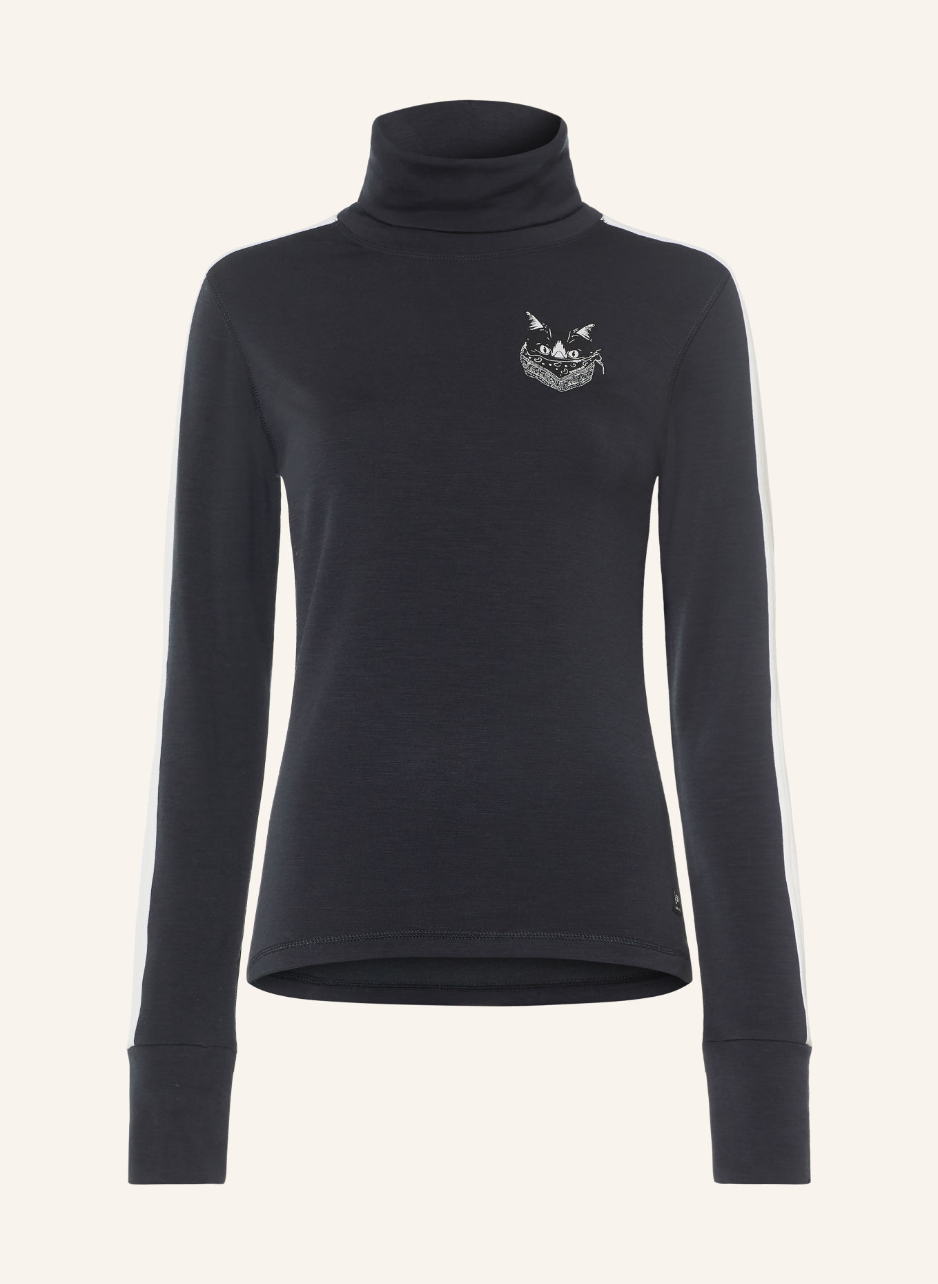 super.natural BANDITO CAT functional shirt with merino wool: BLACK / WHITE