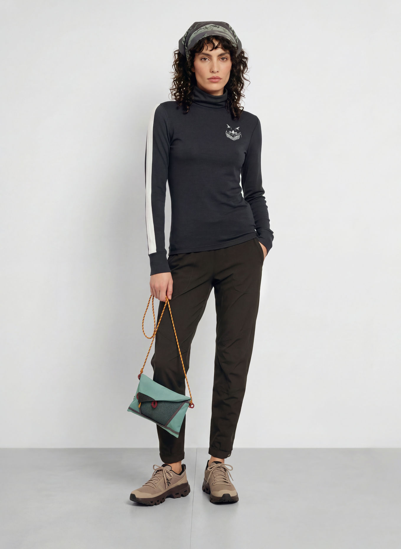 super.natural BANDITO CAT functional shirt with merino wool: BLACK / WHITE