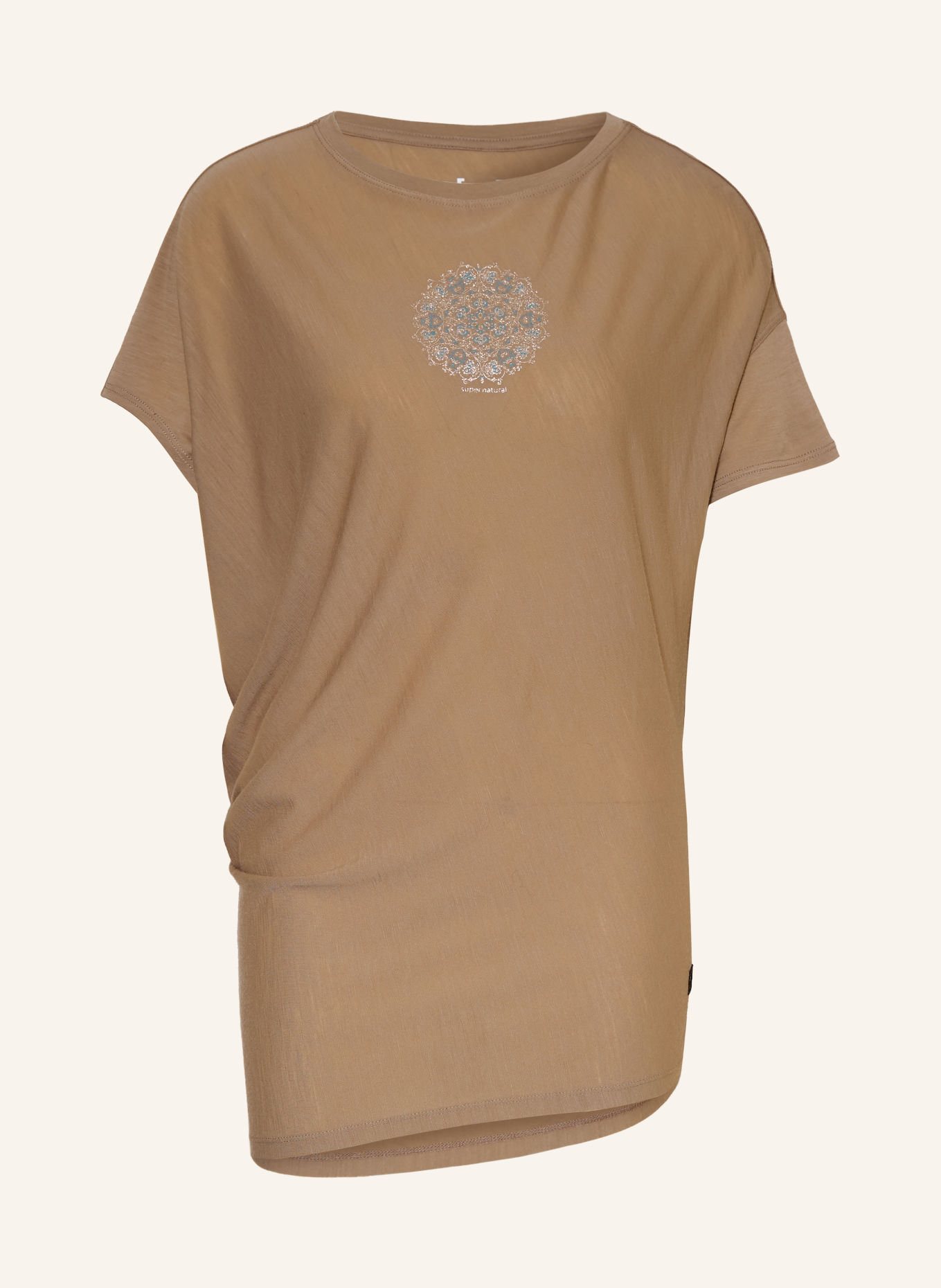super.natural Koszulka funkcyjna ORNAMENTAL LOOSE z wełną merynosową: JASNOBRĄZOWY / SZARY