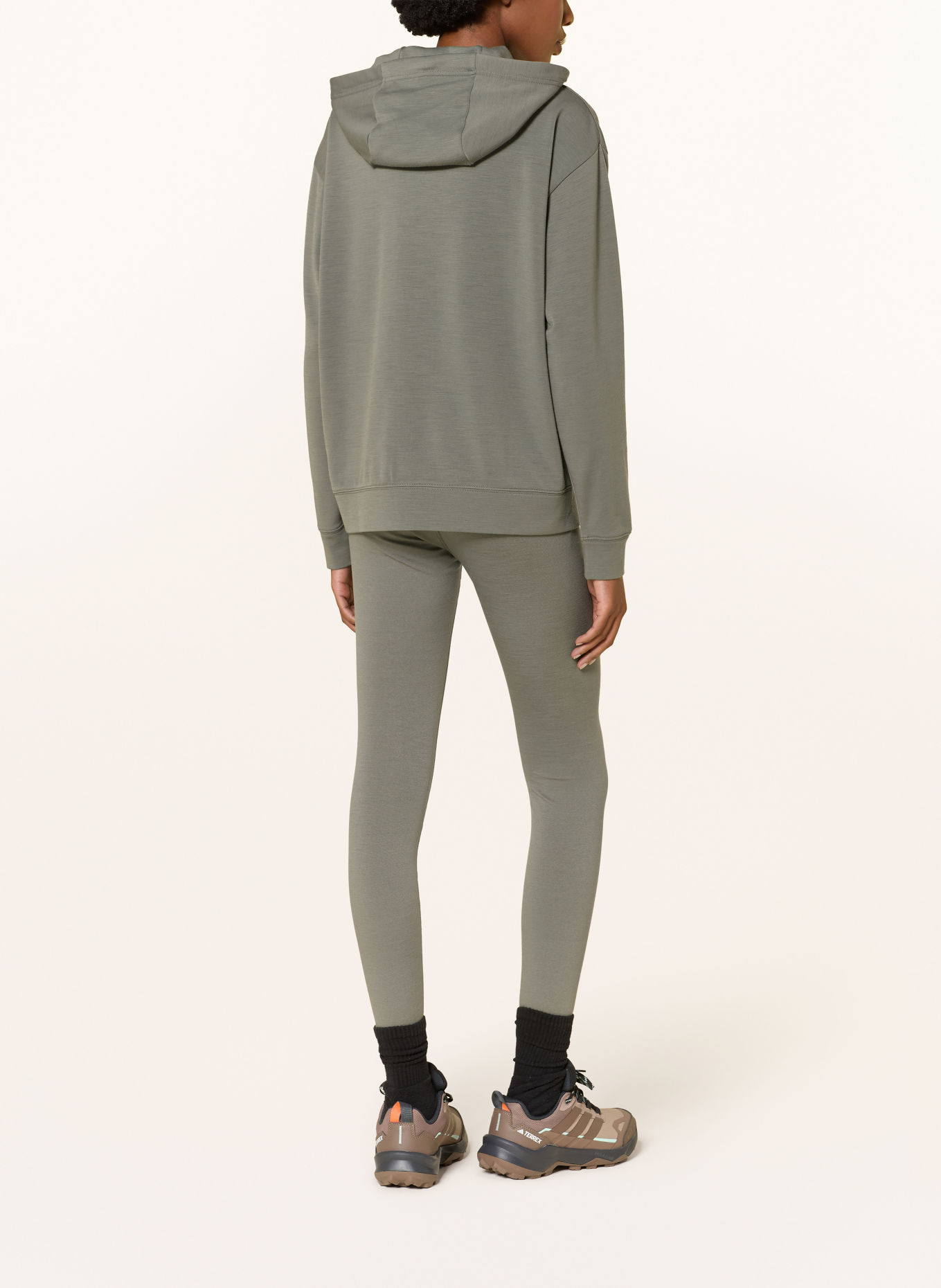 super.natural SNOWDROPS Hoodie with Merino Wool: KHAKI / BEIGE / ECRU