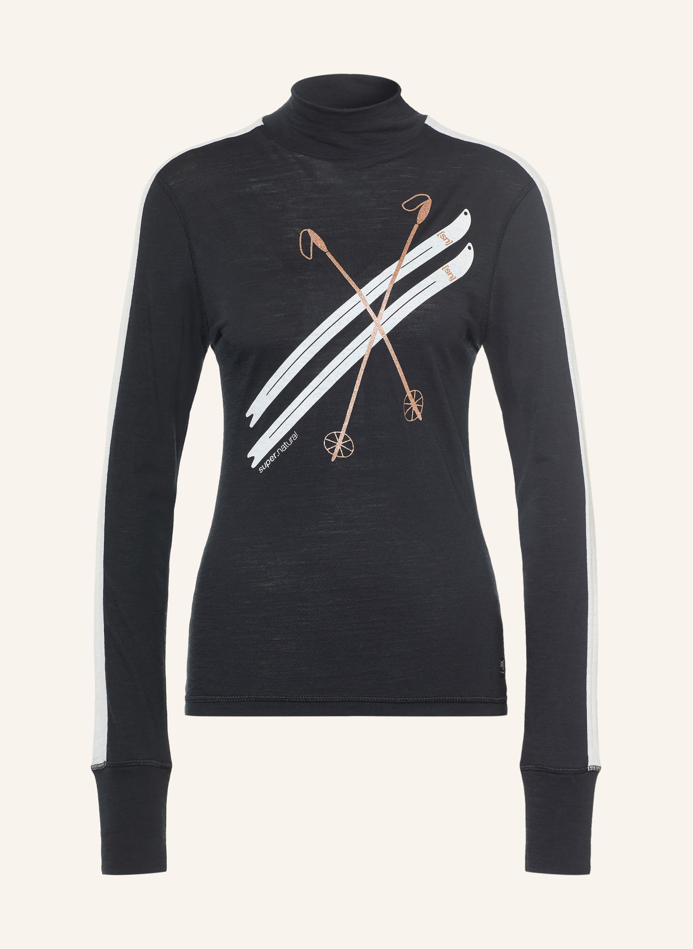 super.natural Funktionsshirt KRYSSEDE COL mit Merinowolle: SCHWARZ / ROSÉGOLD / WEISS