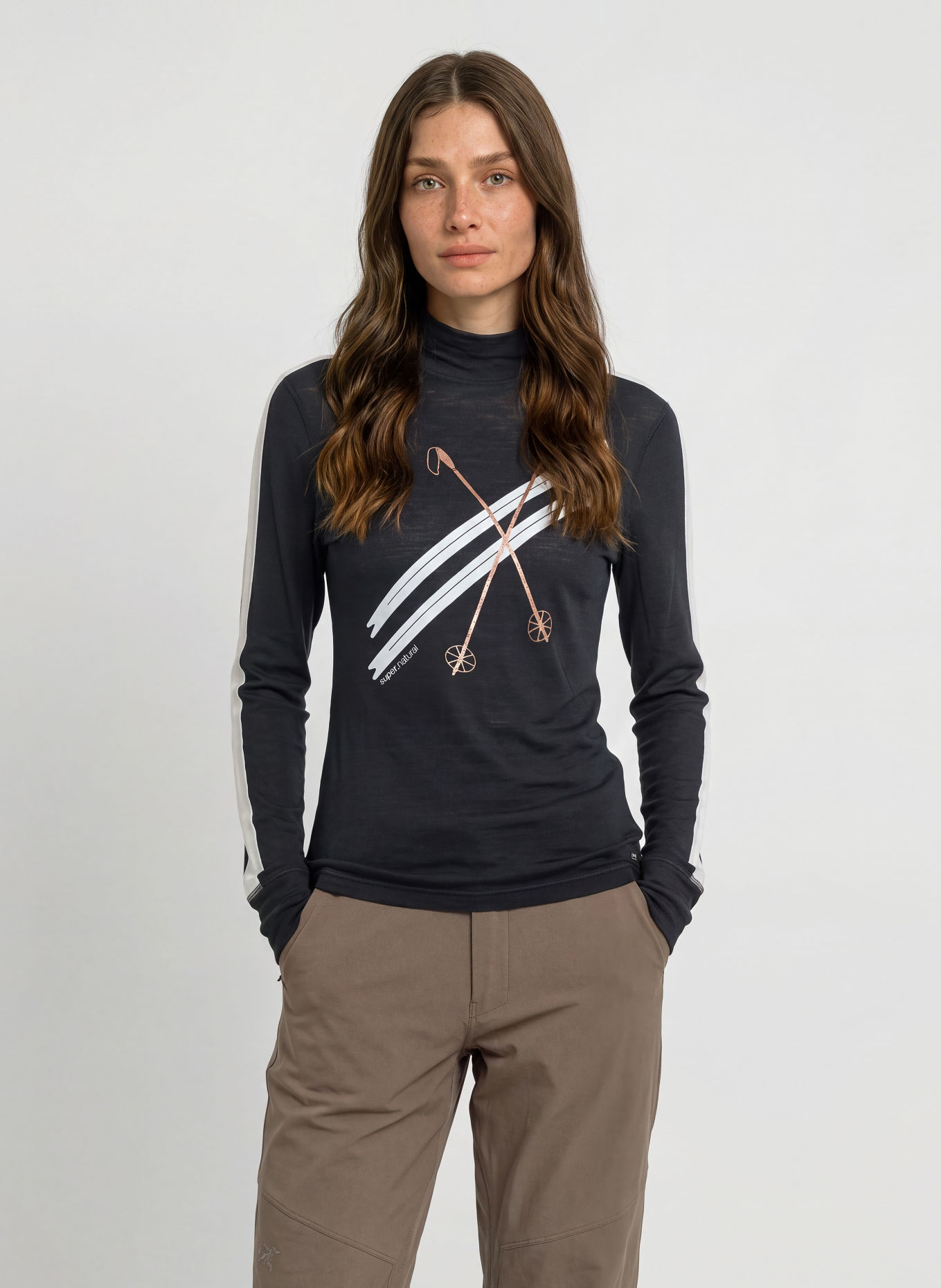 super.natural Funktionsshirt KRYSSEDE COL mit Merinowolle: SCHWARZ / ROSÉGOLD / WEISS