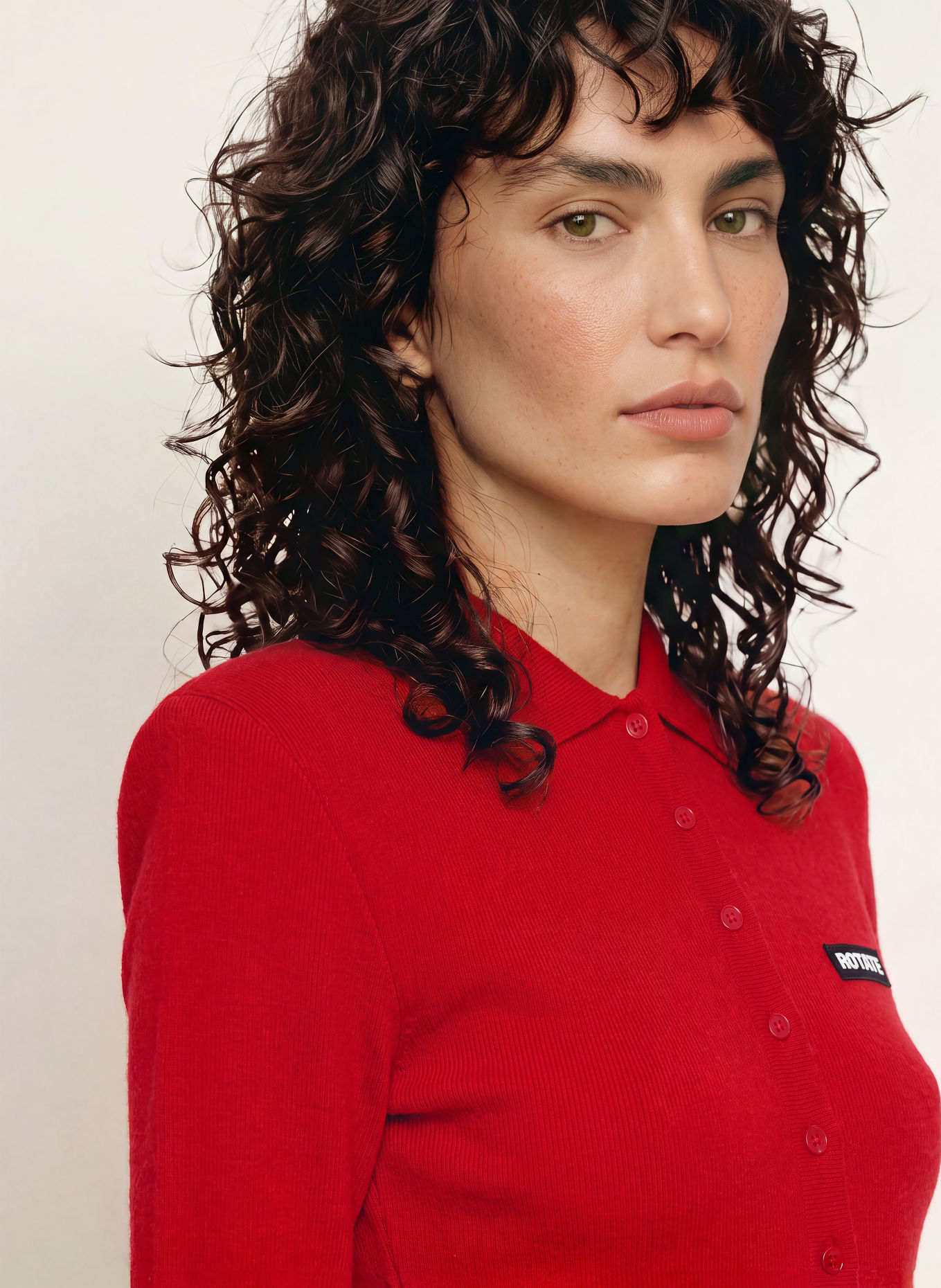 ROTATE Strick-Poloshirt: ROT