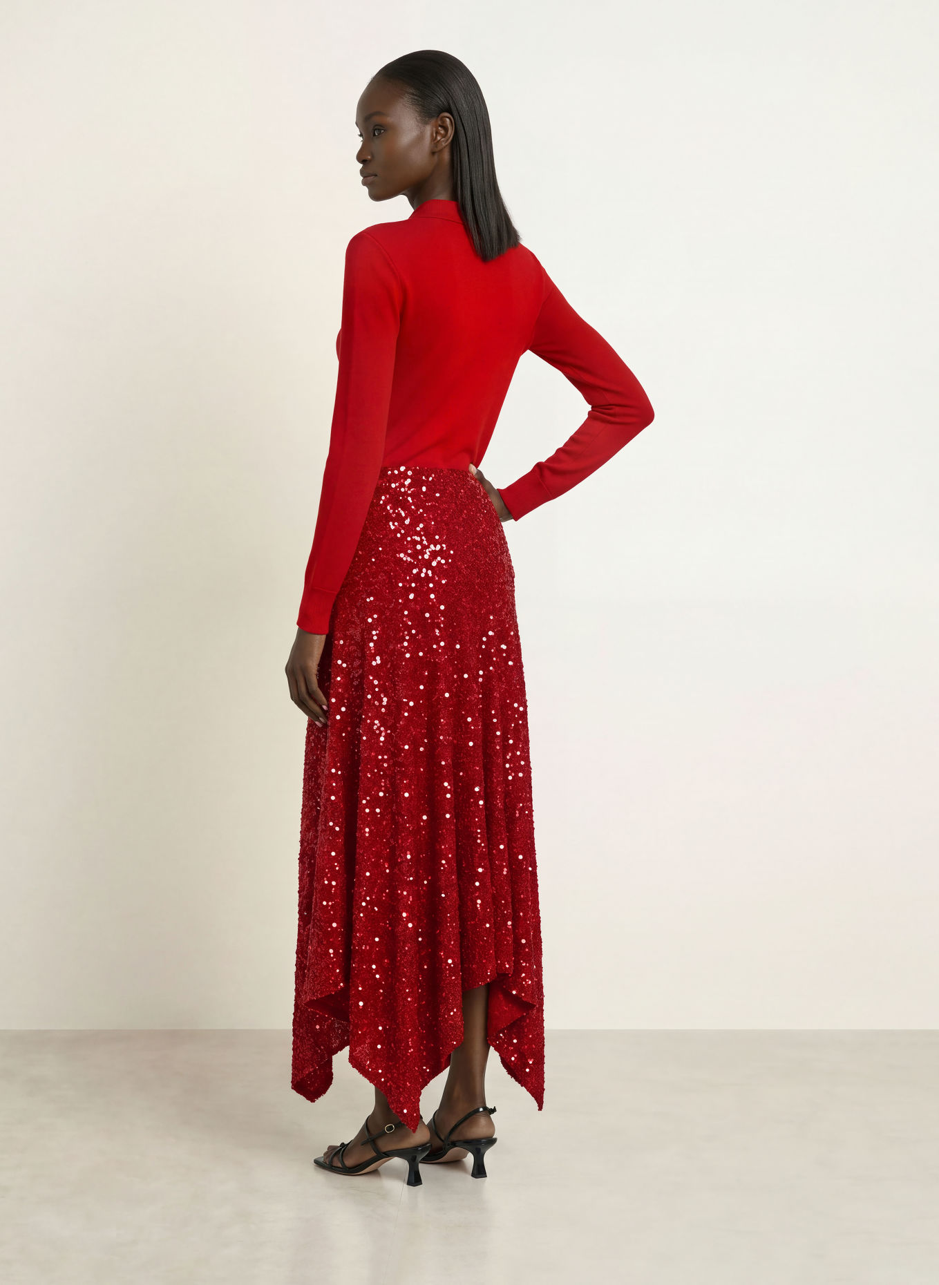 ROTATE Sequin skirt: RED