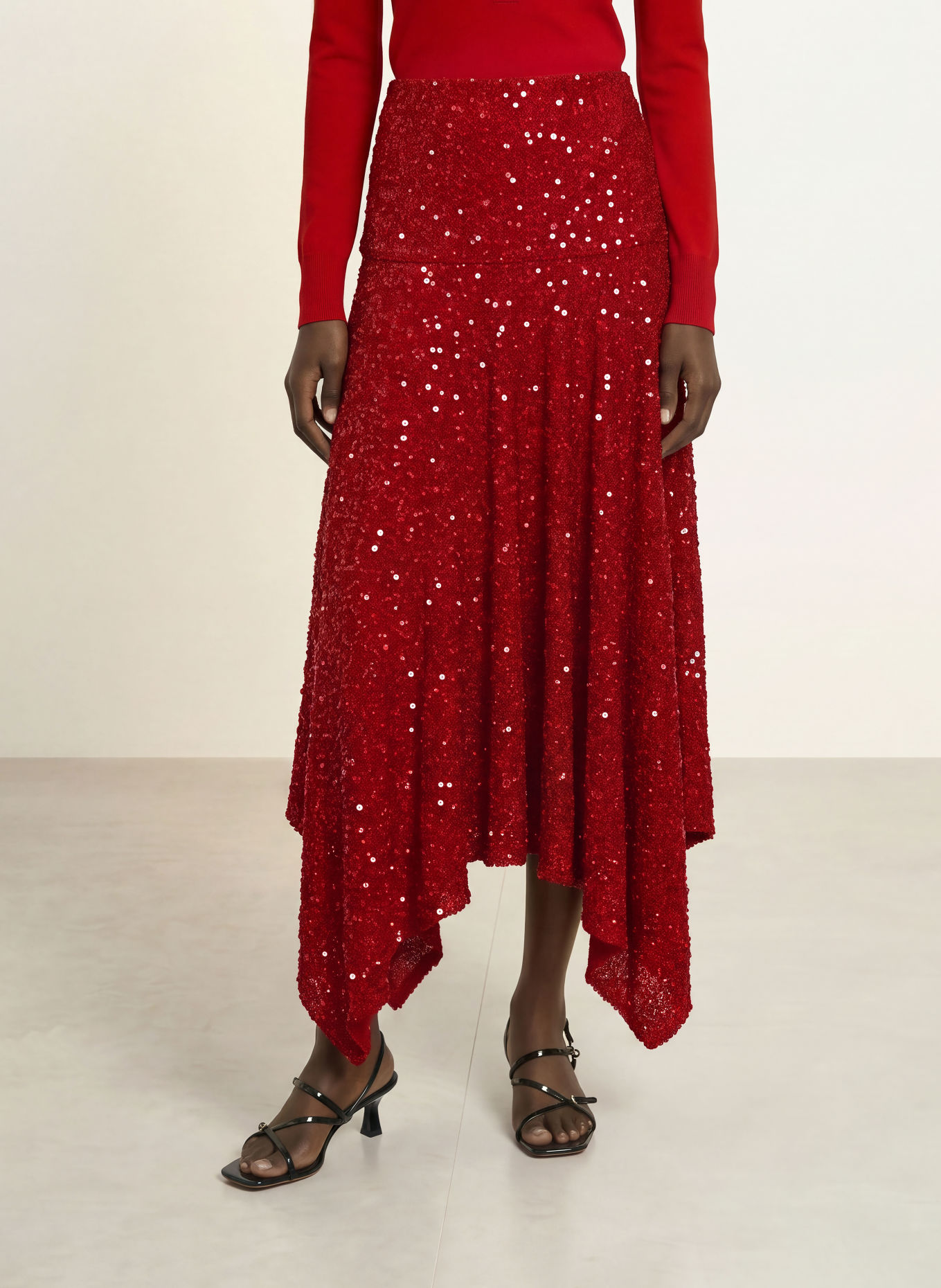 ROTATE Sequin skirt: RED