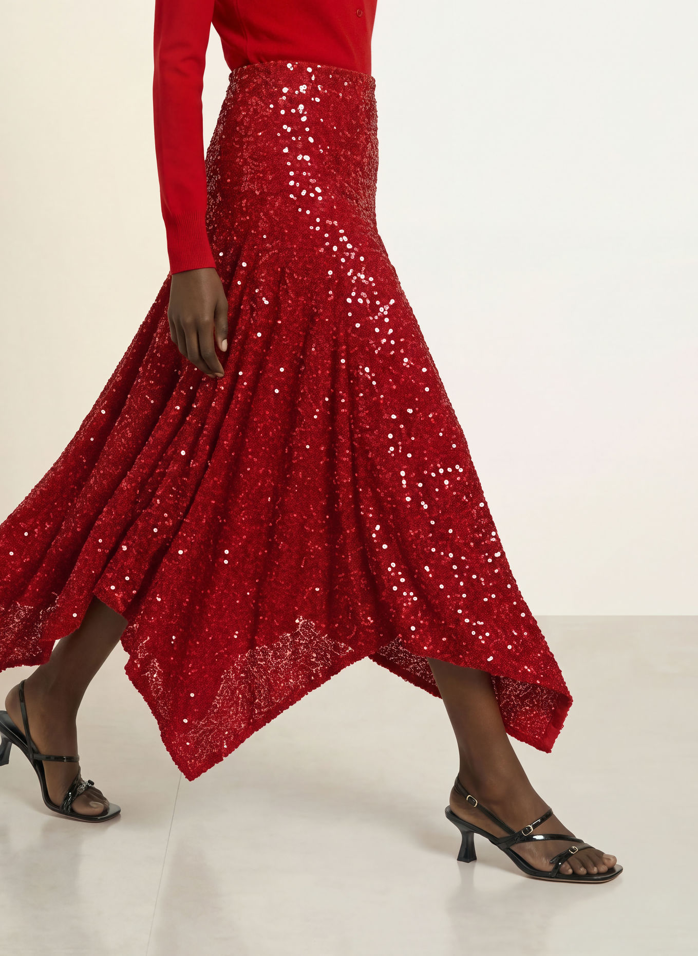 ROTATE Sequin skirt: RED