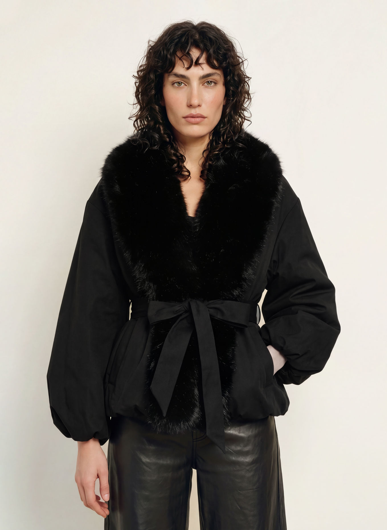 ROTATE Jacket with faux fur: BLACK