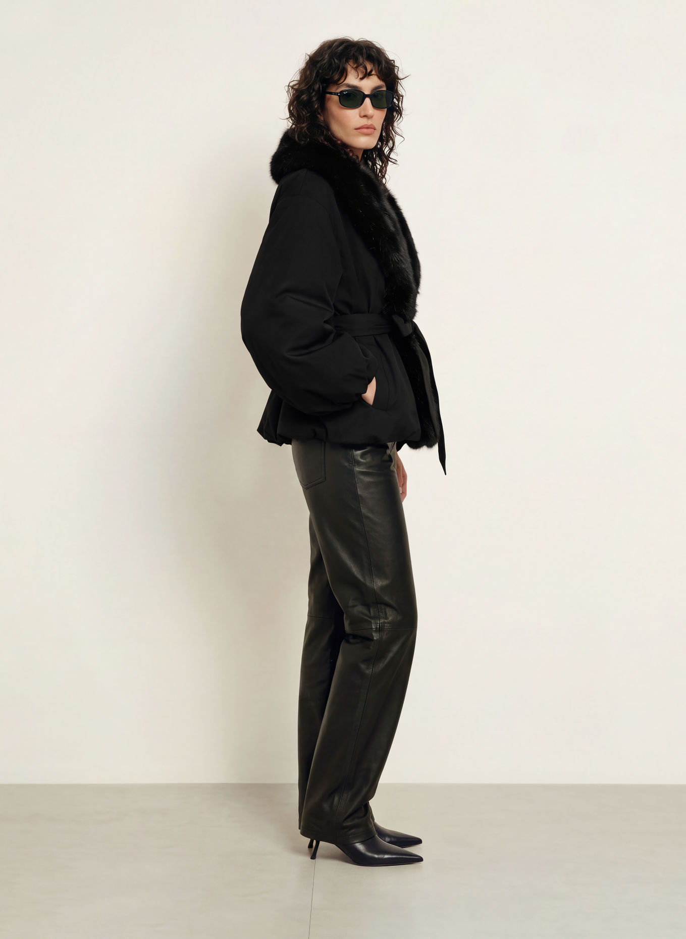 ROTATE Jacket with faux fur: BLACK