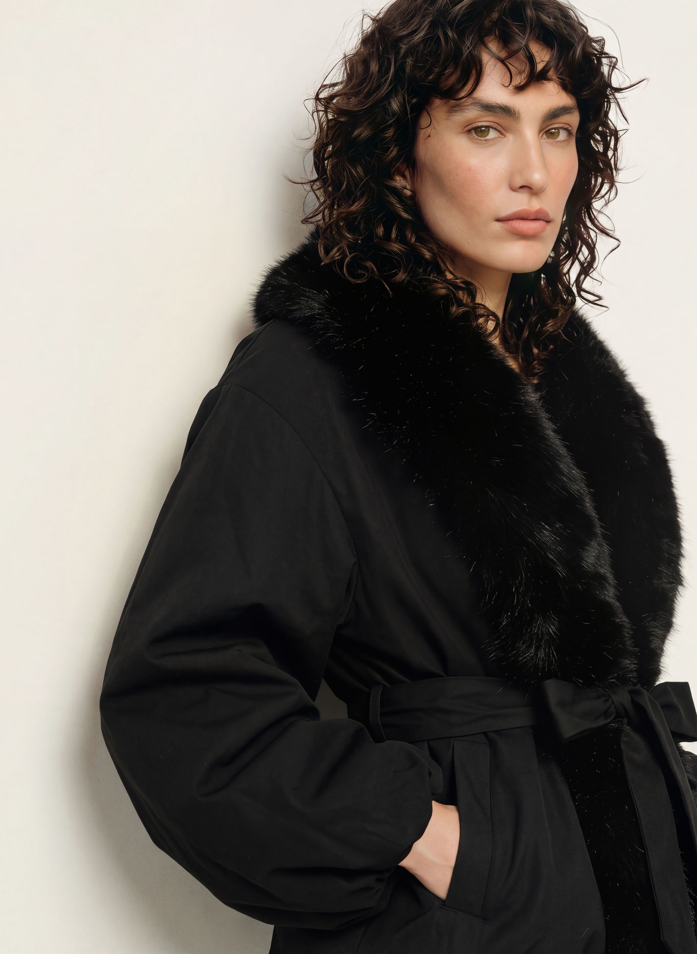 ROTATE Jacket with faux fur: BLACK