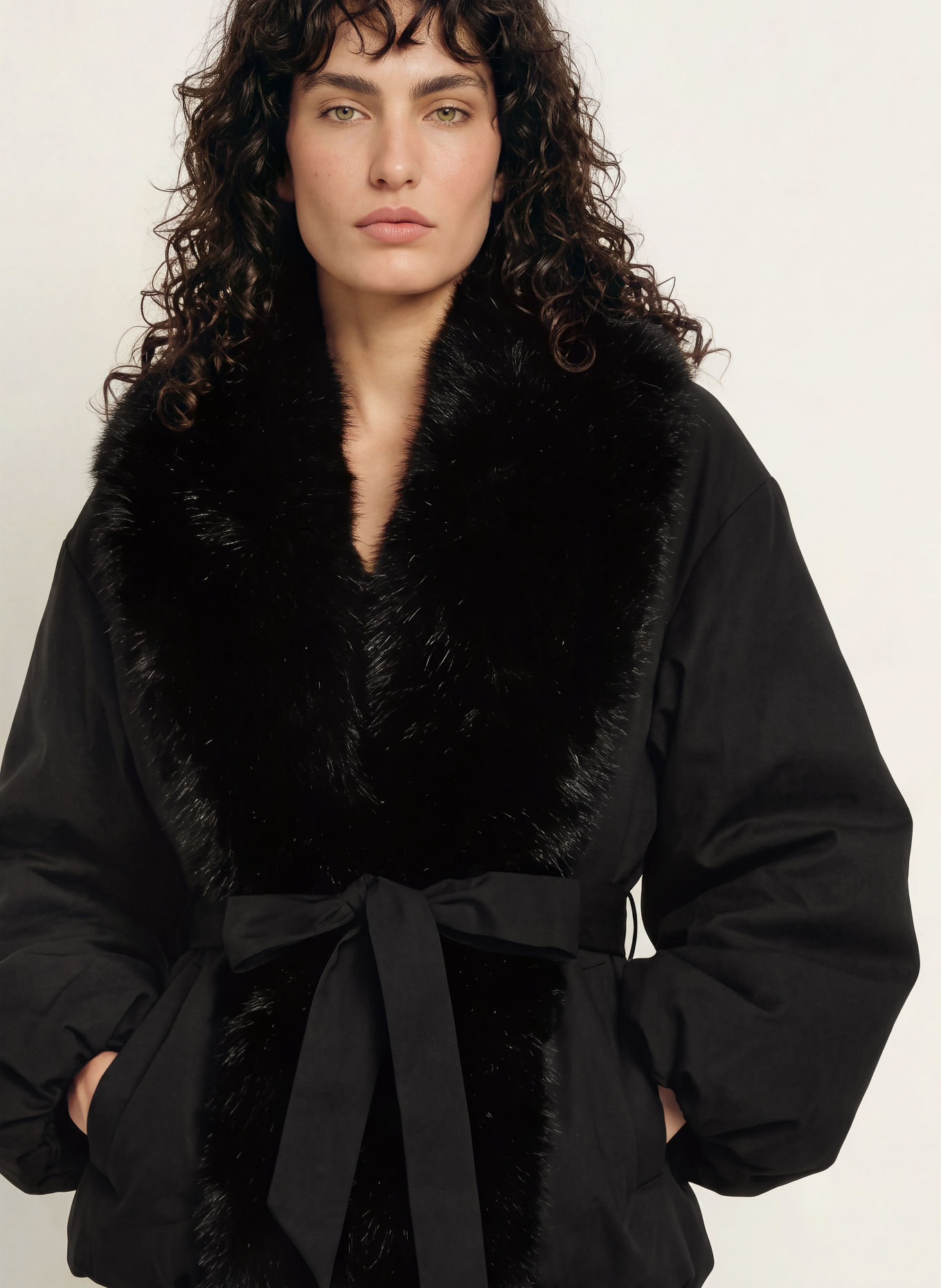ROTATE Jacket with faux fur: BLACK
